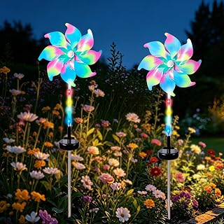 360° Solar Wind Spinners with Led Lights, Windmill for Yard & Garden Decor, Solar Powered Outdoor Decorative Lights with Kinetic Wind Sculptures,8 Modes Lighting, Waterproof