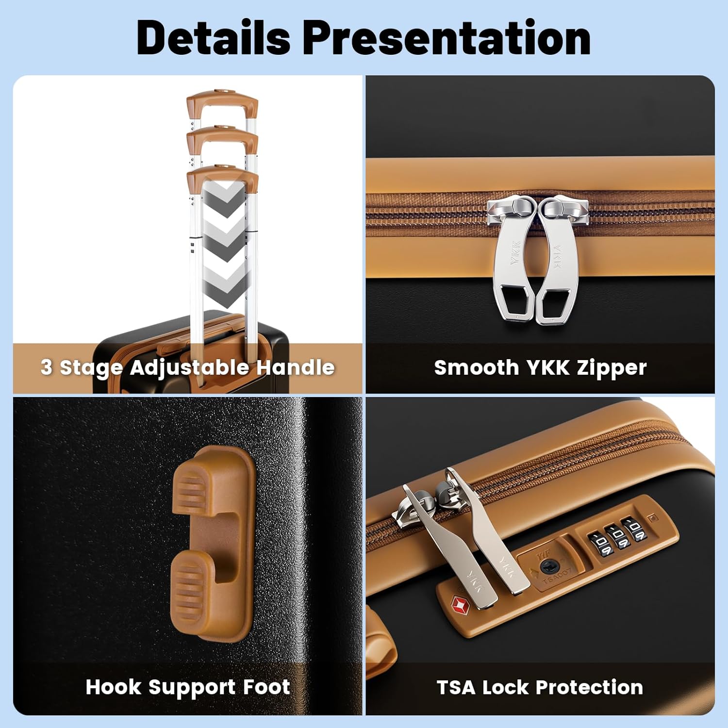 2 Piece Lightweight Luggage Set, 14” 20” Carry On & Checked Suitcase with TSA Lock, Durable Hardshell & Silent 360° Wheels for Business Travel, Airline Approved Professional Black