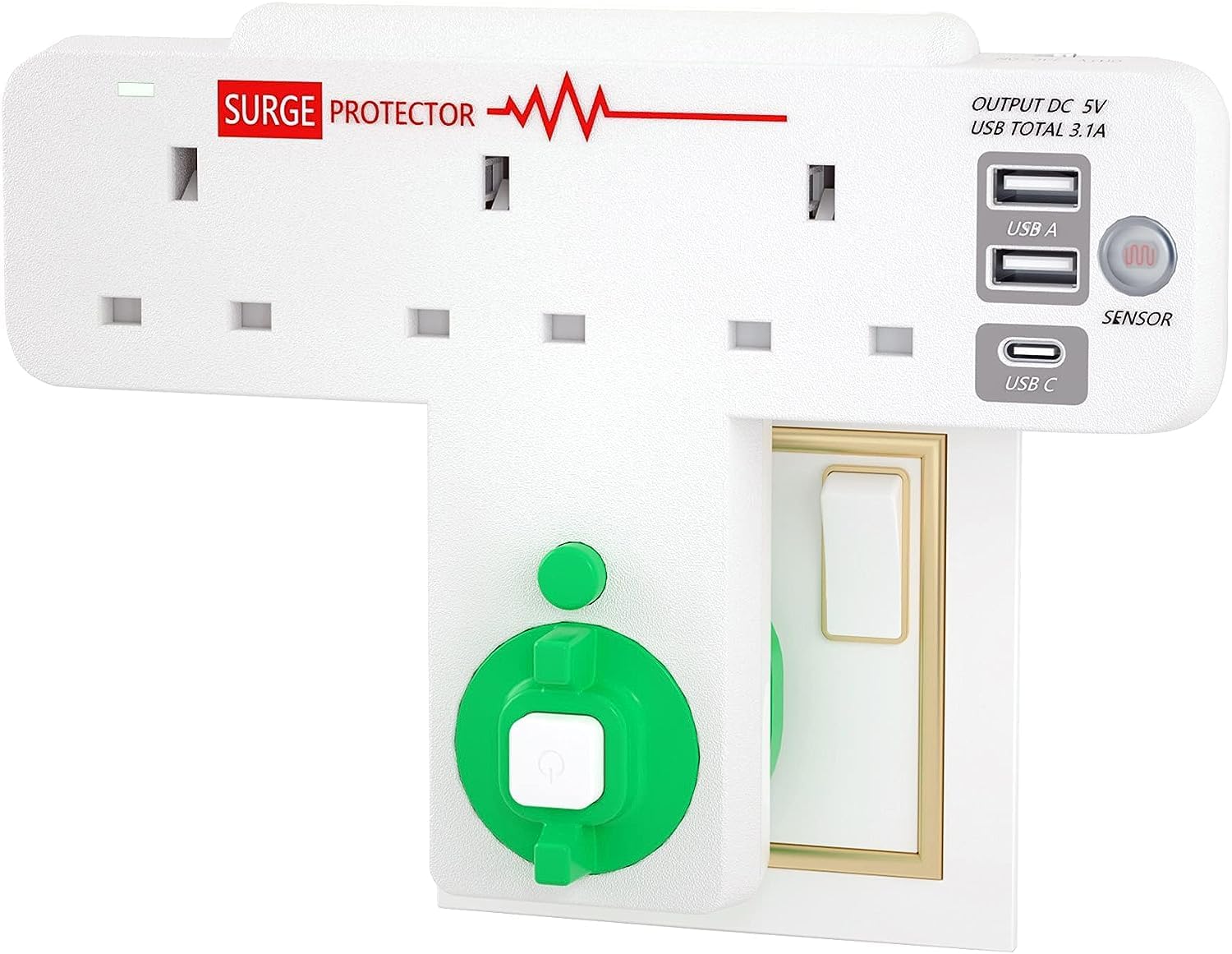 Aninbo Multi Plug Adaptor with 3 USB ports, plug extender upside down