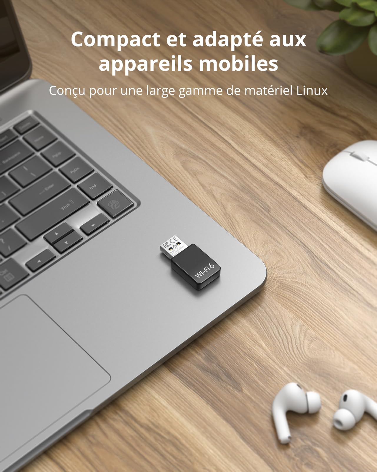 BrosTrend AX900 Mini Clé WiFi Linux USB Dongle Wi-Fi 6 Double Bande 5GHz 600Mbps 2.4GHz 286Mbps USB 2.0