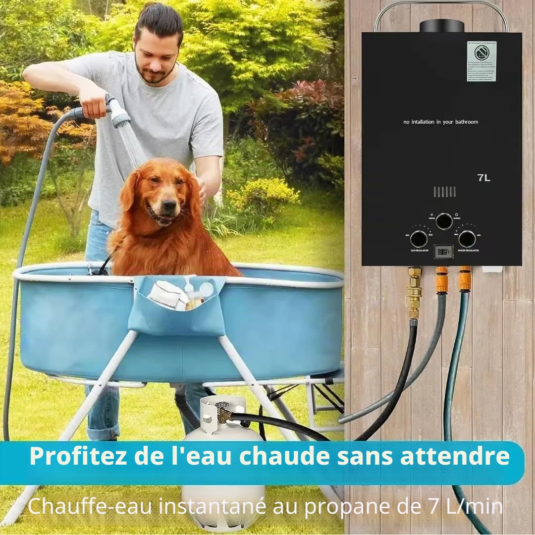 Chauffe-eau à Gaz 8LPM,Instantané 8LPM 16kW LPG GPL au Butane Propane avec Modes Hiver et Eté, CE Certifié,avec une Pression d'Eau de Départ Très Faible,pour la Maison,la Caravane,les Cabines (7L)