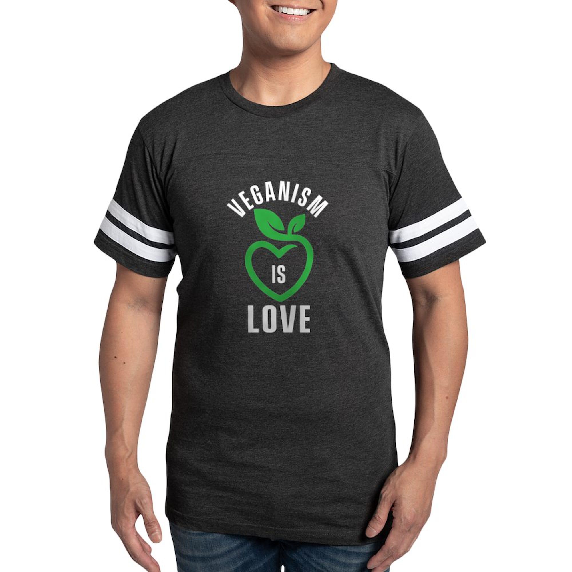 CafePress Veganism is Love Vegan Vegetarian Vegggie T Shirt Men's Football T-Shirt Smoke Gray