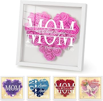 Mom We Love You - Personalized Flower Shadow Box with Names, Christmas Mothers Day Flower Box Gifts for Mom Style 1-Mom with Names
