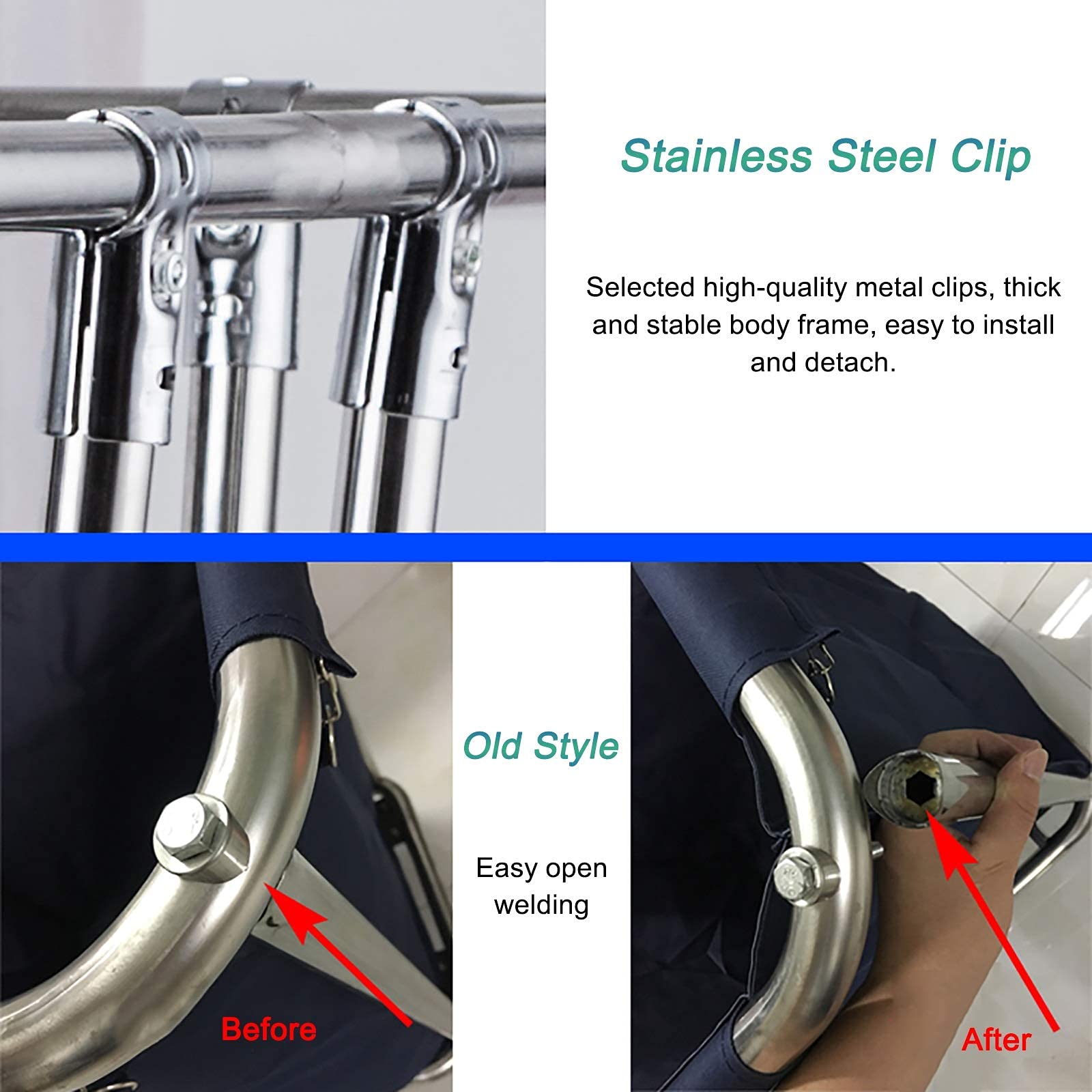 DFEDHF Commercial Heavy Duty Large Laundry Hamper Sorter Cart with 6 Cloth Bag 5 Inch Wheels, Stainless Steel Oxford Cloth, Max Load 150kg