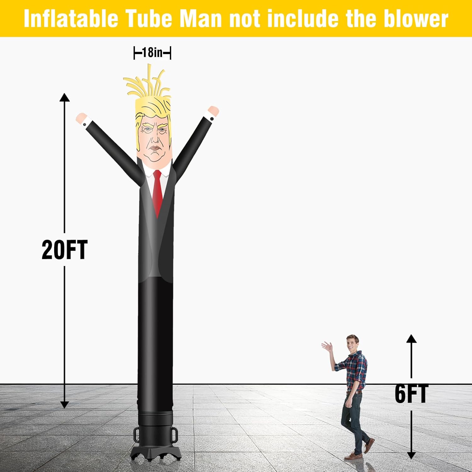 20FT Tall Inflatable Tube Man (18''Diameter) Wacky Wavy Dancing Guy for Outdoor Decoration Advertising Business Promotion - Black (Blower Not Included)