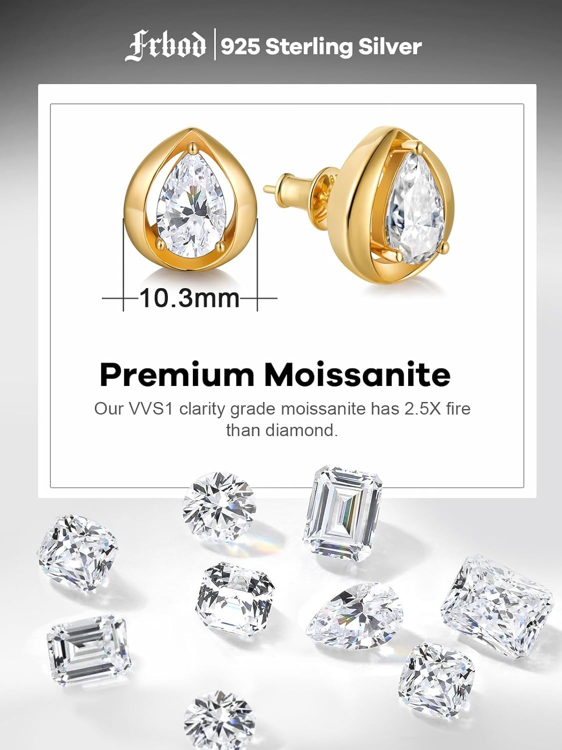 Color-D 2 carats Moissanite Princess/Pear/Teardrop/Oval Cut Stud Earrings for Women Men, Gold/White Gold Plated 925 Sterling Silver Studs, Christmas Mother's Day Valentine's Day Stud Earrings - Image 4