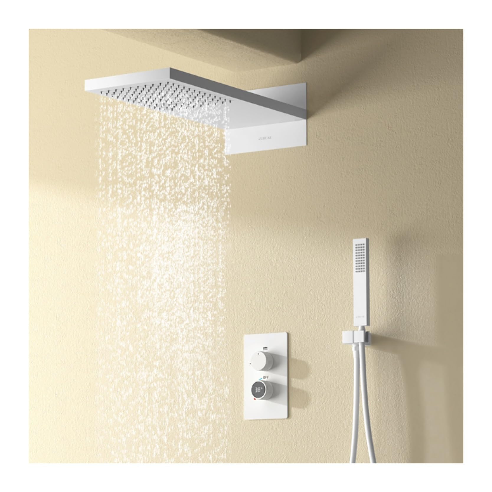 Ducha Digital, de ducha baño latón negro, grifo control dual con pantalla digital inteligente diseño montado en la pared(Brushed Grey)