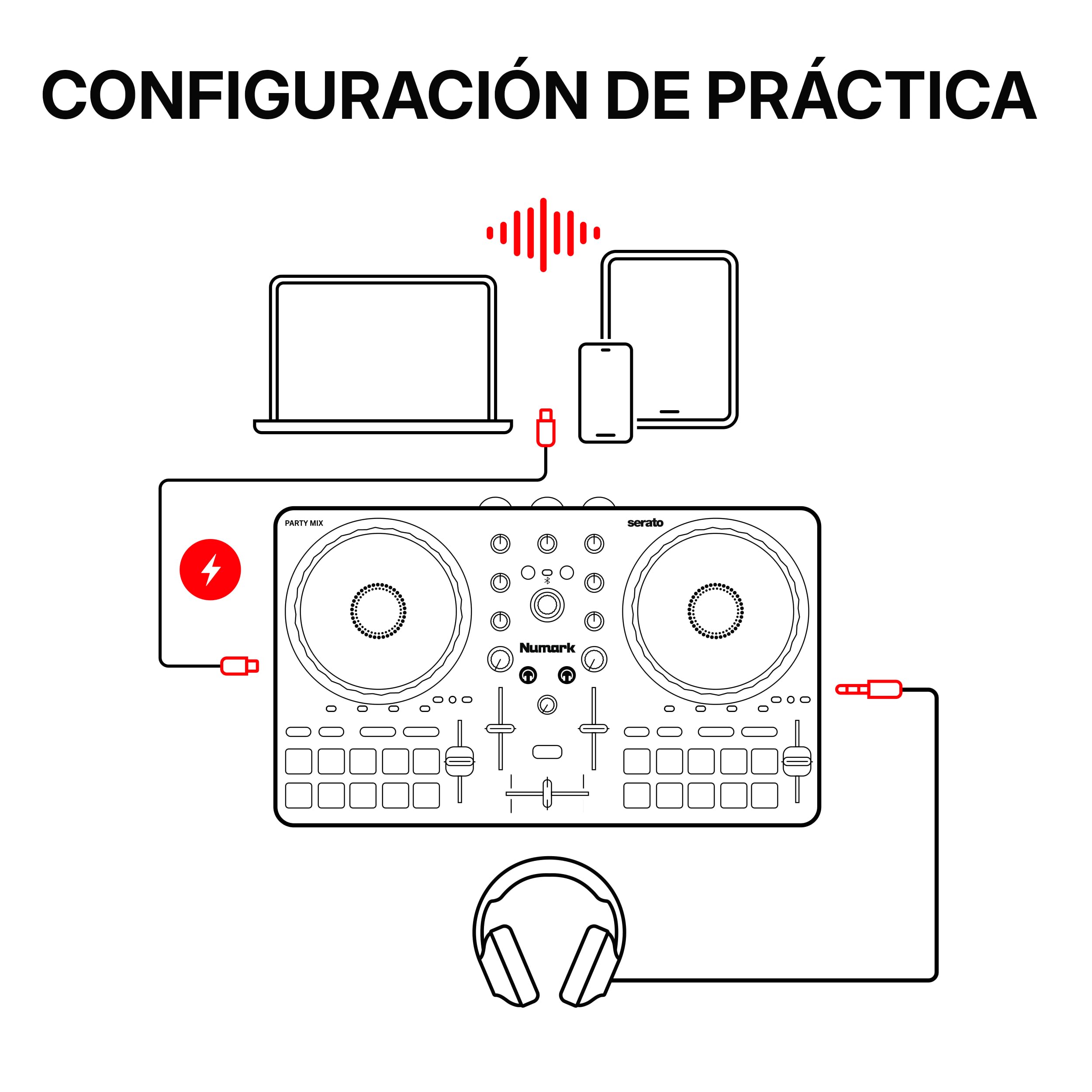 Numark Party Mix III Controlador DJ Bluetooth con Luces Integradas | Beat Assist, Smart Fader, 16 pads, mezclador DJ de 2 decks, control Stems, USB-C, Serato DJ Lite y Algoriddim djay incluidos