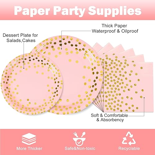 Miniatura 3 de Platos y servilletas de oro rosa para fiestas, platos desechables de 25 x 9 pulgadas, platos de postre de 25 x 7 y servilletas de 25 x 6.5 pulgadas,