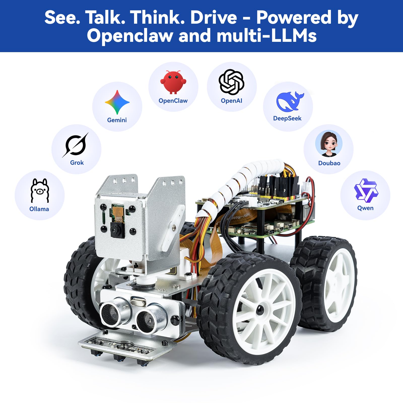 SunFounder Picar-X AI Robot inteligentny zestaw samochodowy do Raspberry Pi 5/4/3B+/Zero 2w, Openclaw LLMs ChatGPT/Gemini/Grok, rozpoznawanie głosu i wideo, Python, zarysowania, aparat (RPI nie jest