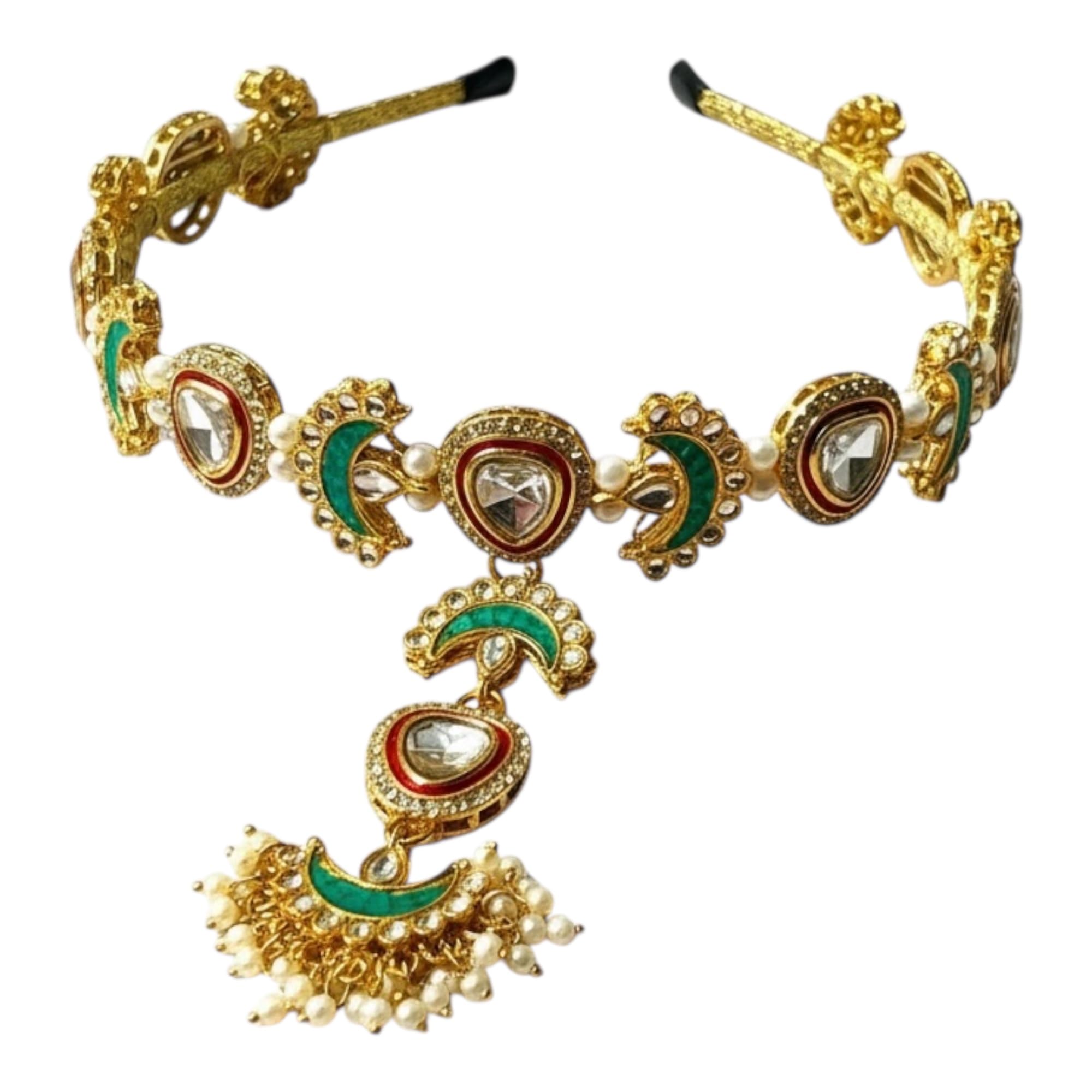 Amazon.com: Green Moon Jadau Kundan Sheeshphool Bridal 