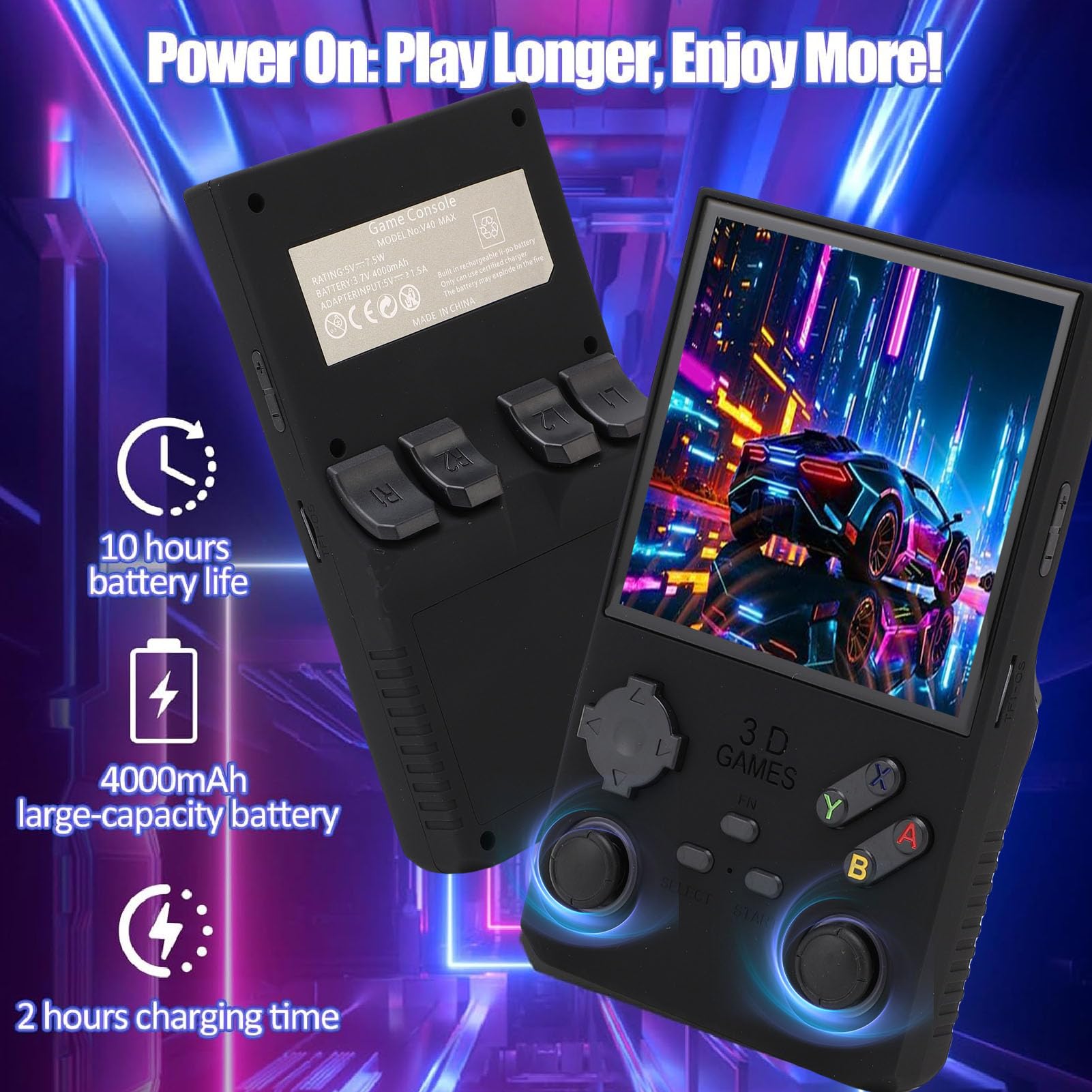 Pyhodi Handheld-Videospielkonsole, Retro-Handheld-Gaming-Konsole, 256 GB Speicherkarte, 720x720 4,0-Zoll-IPS-Bildschirm, 8W-Lautsprecher, mit High-Fidelity-Stereo-Lautsprechern für (Black)