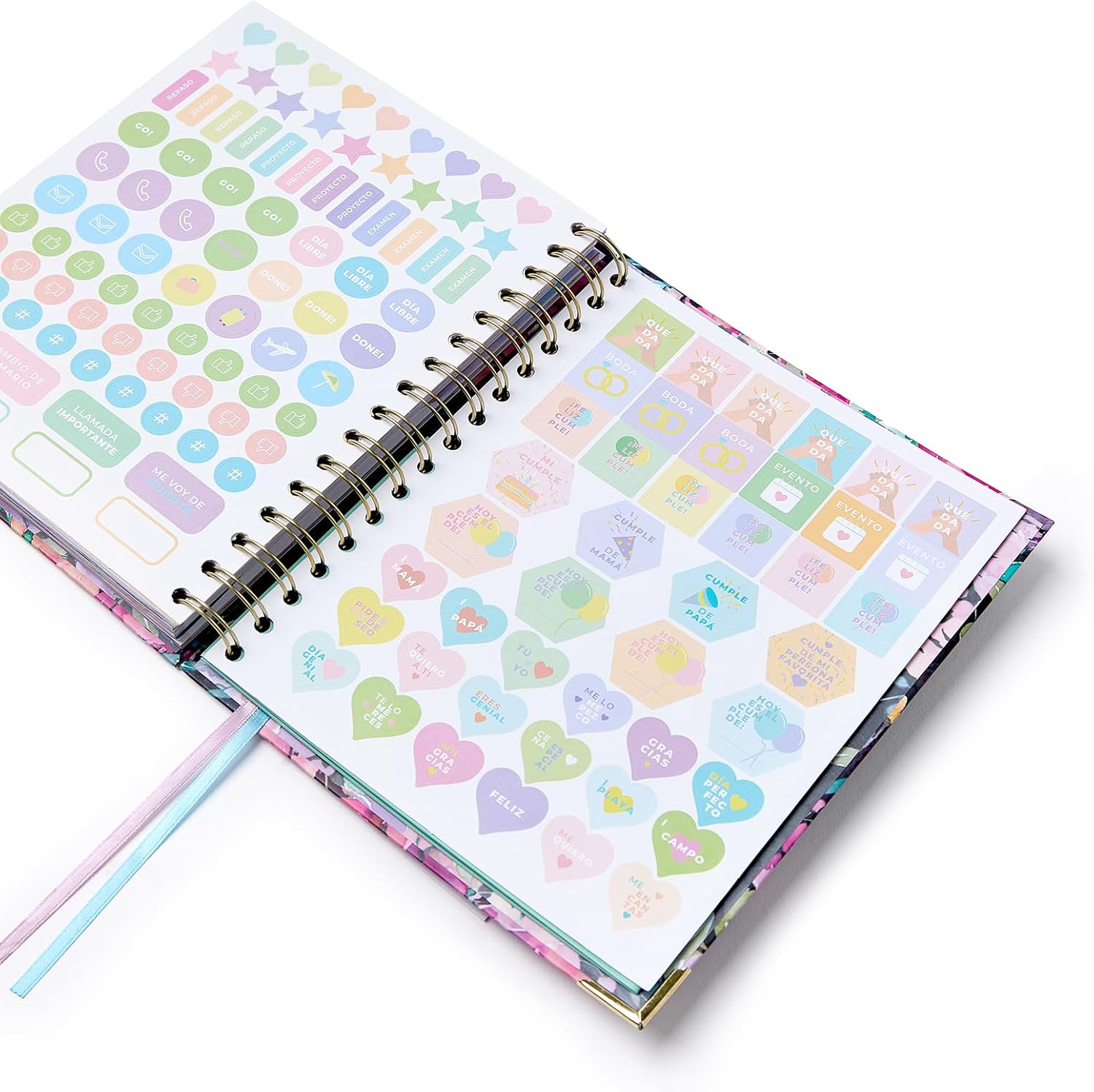 Academic Diary 2025 2026 - A5 Size (16.5x20.5 cm), Day per Page, Academic Format September to August, Double Wire-O Binding, Bilingual: Spanish & English - Valeria