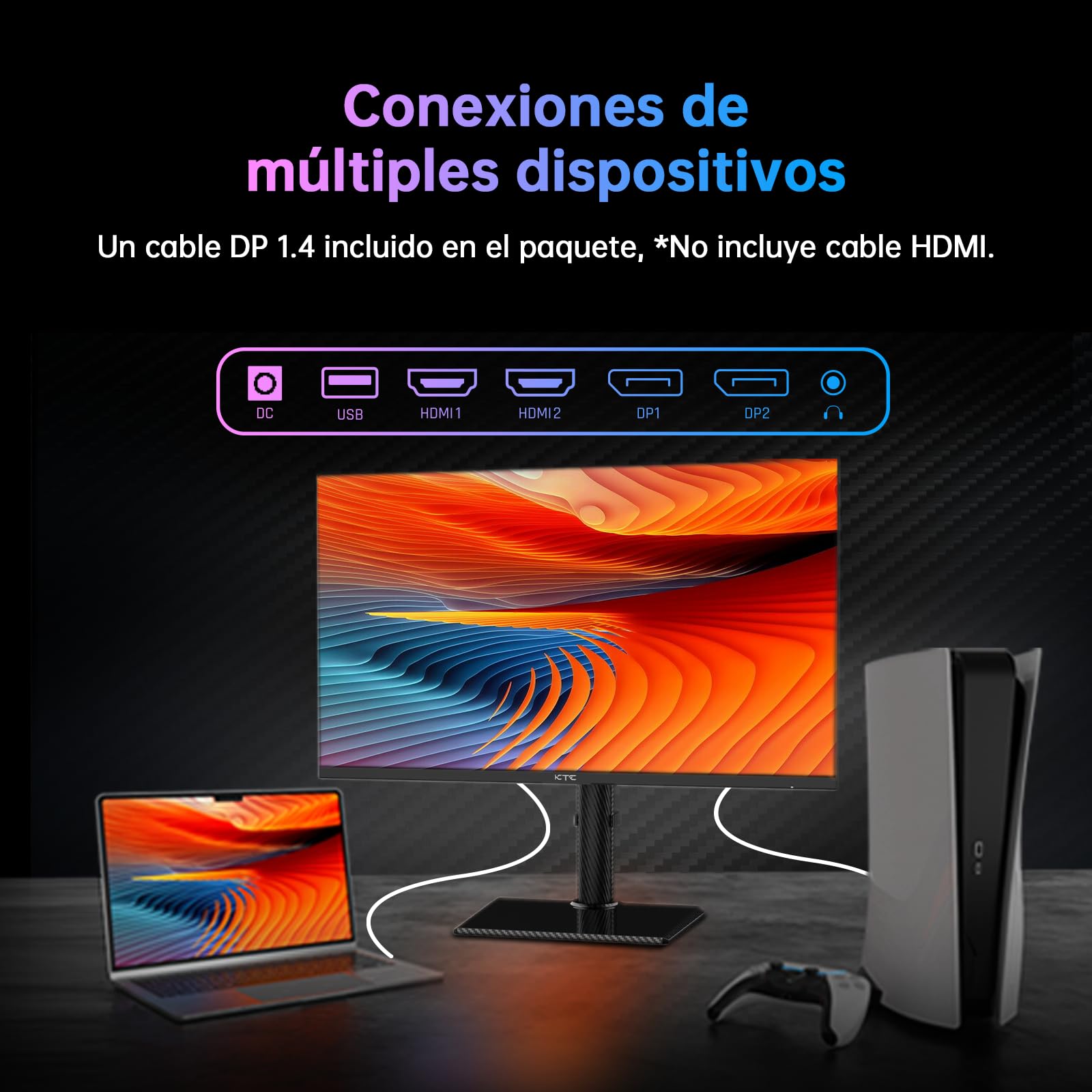 KTC Monitor Gaming 4K 160 Hz 144 Hz, Panel Fast-IPS 1 ms de 27 Pulgadas, HDR 400, 132% sRGB, Carcasa de Fibra de Carbono, Soporte Ajustable, DP1.4 / HDMI 2.1 para Jugadores y diseñadores