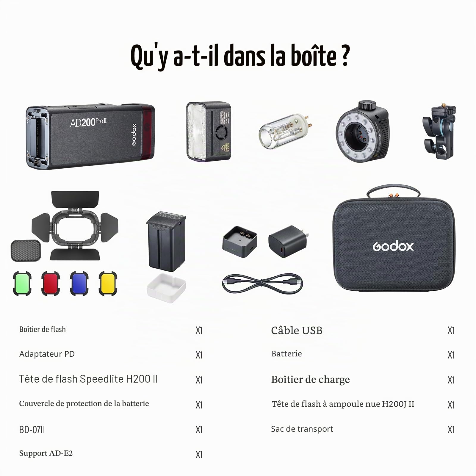 Godox AD200Pro II AD200ProII Flash Speedlight Strobe Extérieur with BD-07II 200Ws 2.4G TTL Flash,500 éclairs à Pleine Puissance Flash de Poche pour Canon,Sony,Nikon,Fuji,Olympus,Panasonic