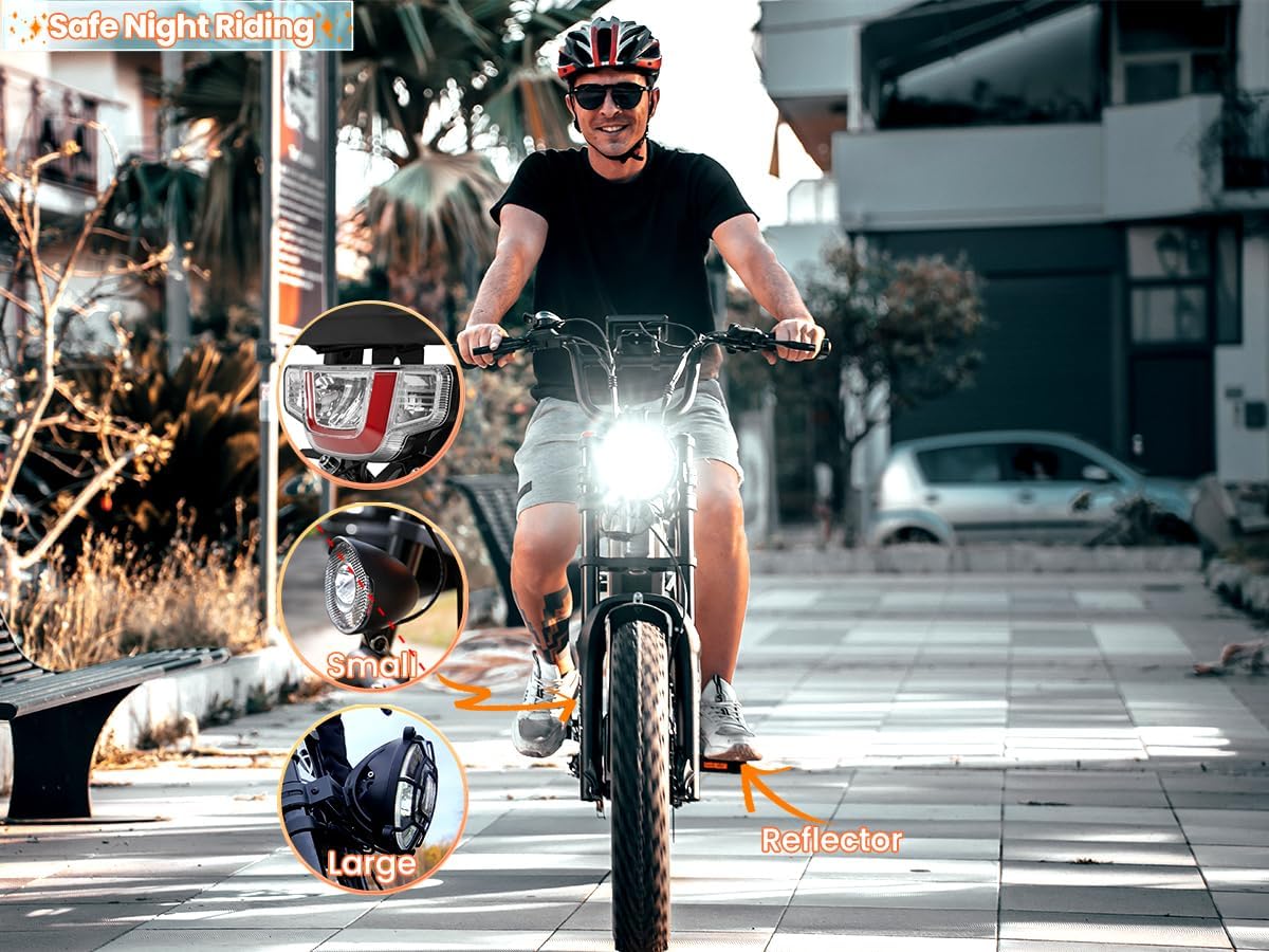 Cyrusher Kommoda 2.0 Electric Bike with bright headlight and rear reflector for safe night riding.