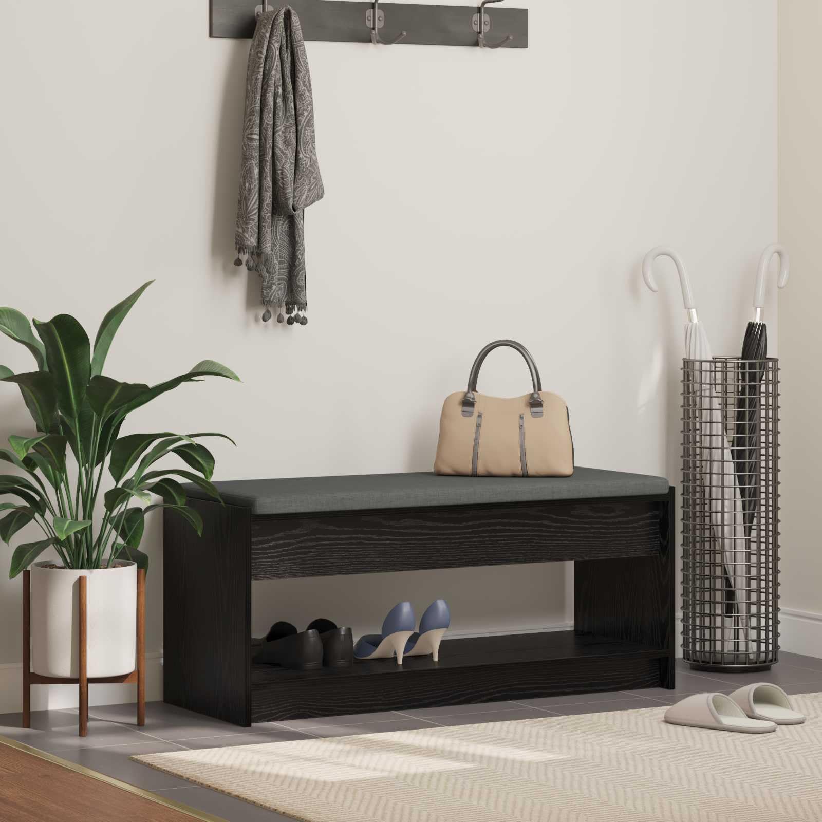 Ławka do przedpokoju dąb czarny 103x38x45 cm z miękką poduszką