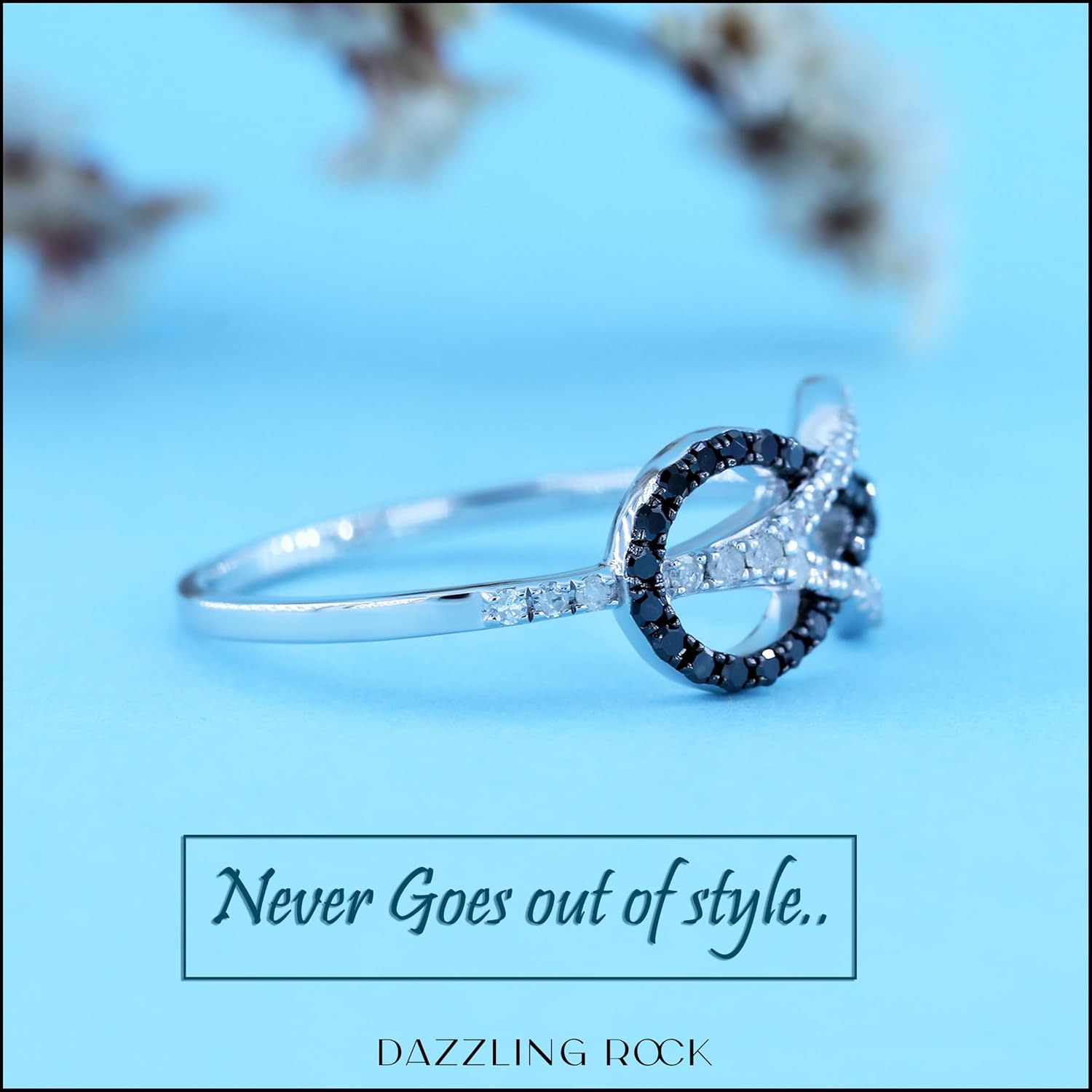Dazzlingrock Collection 0.35 Ctw Round Black & White Natural Diamond Infinity Right Hand Ring for Women in 925 Sterling Silver - Image 4