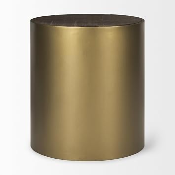 Mercana Eclipse Gold Metal Drum Base W/Dark Brown Wood Top End/Side Table
