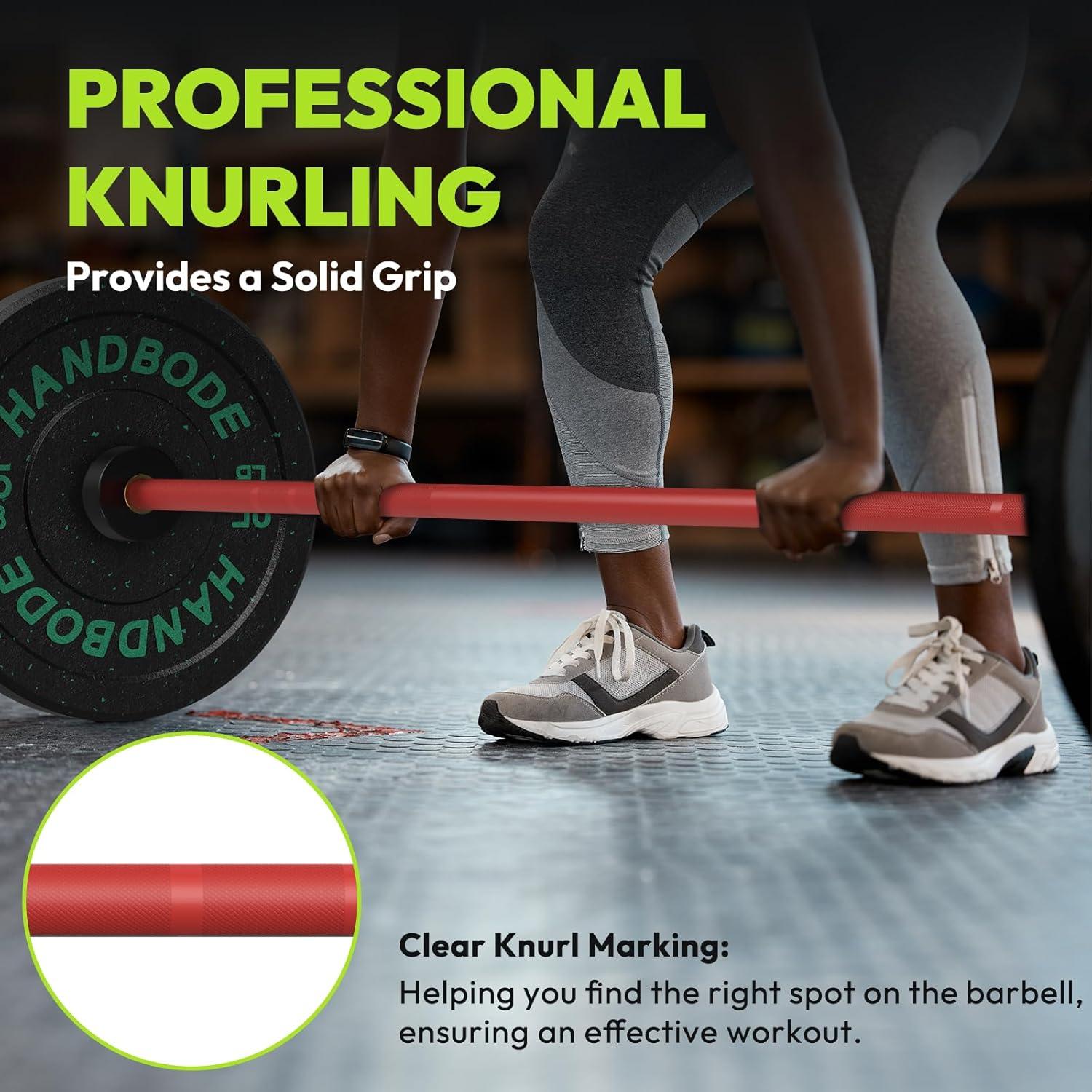 HANDBODE Olympic Barbell 6.5ft/7ft, 2 Inch Straight Womens Bars, 35lb/45lb Weight Bar for Strength Training, Hip Thrust, Bench Press, 1000 lb/1500 lb High-Capacity