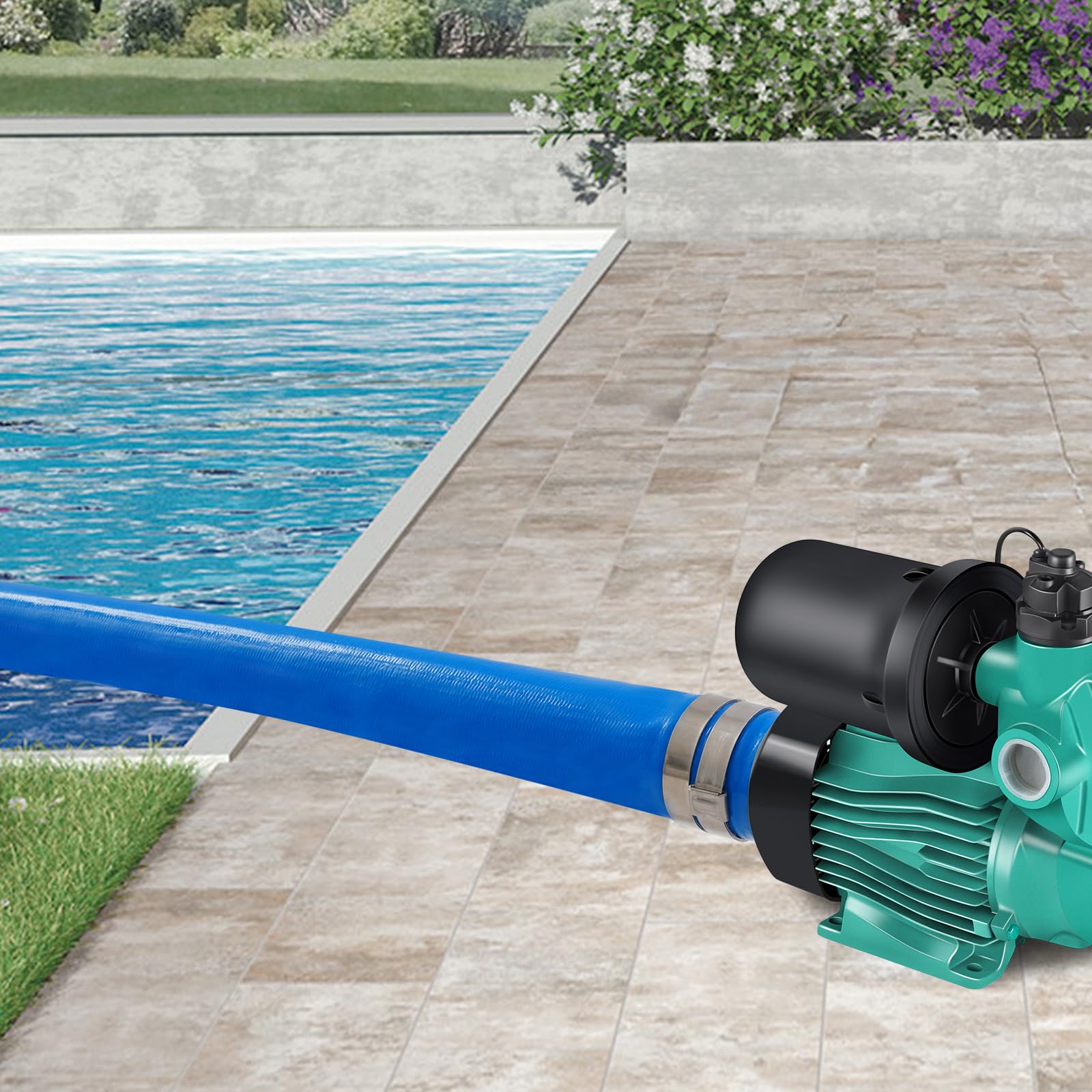 Manguera plana de 2 pulgadas x 100 pies (30 m) – Manguera de construcción para bomba sumergible, manguera de drenaje de alta presión 90 PSI, riego de agricultura y jardín, manguera de PVC con