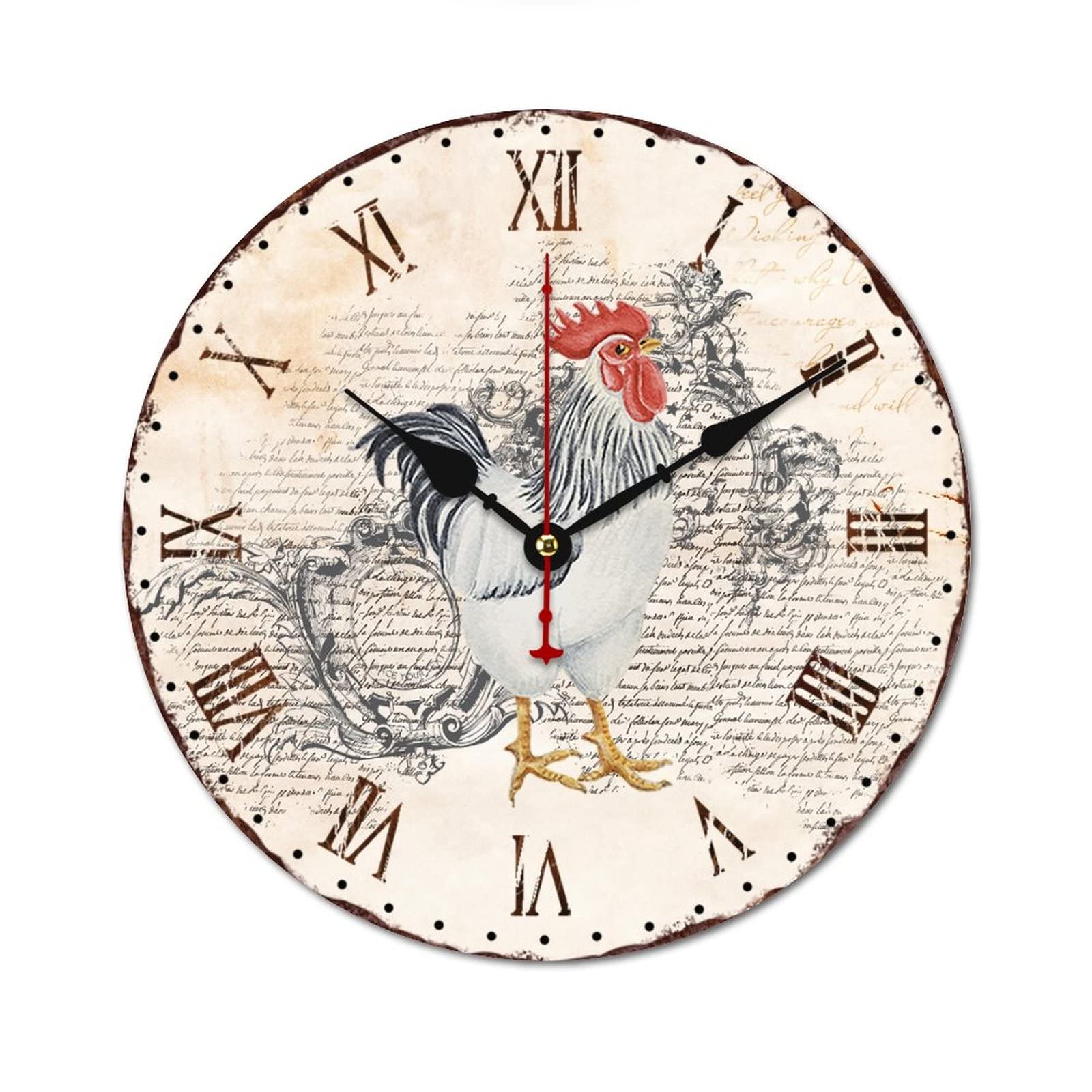 Horloge murale silencieuse en bois style shabby chic ronde