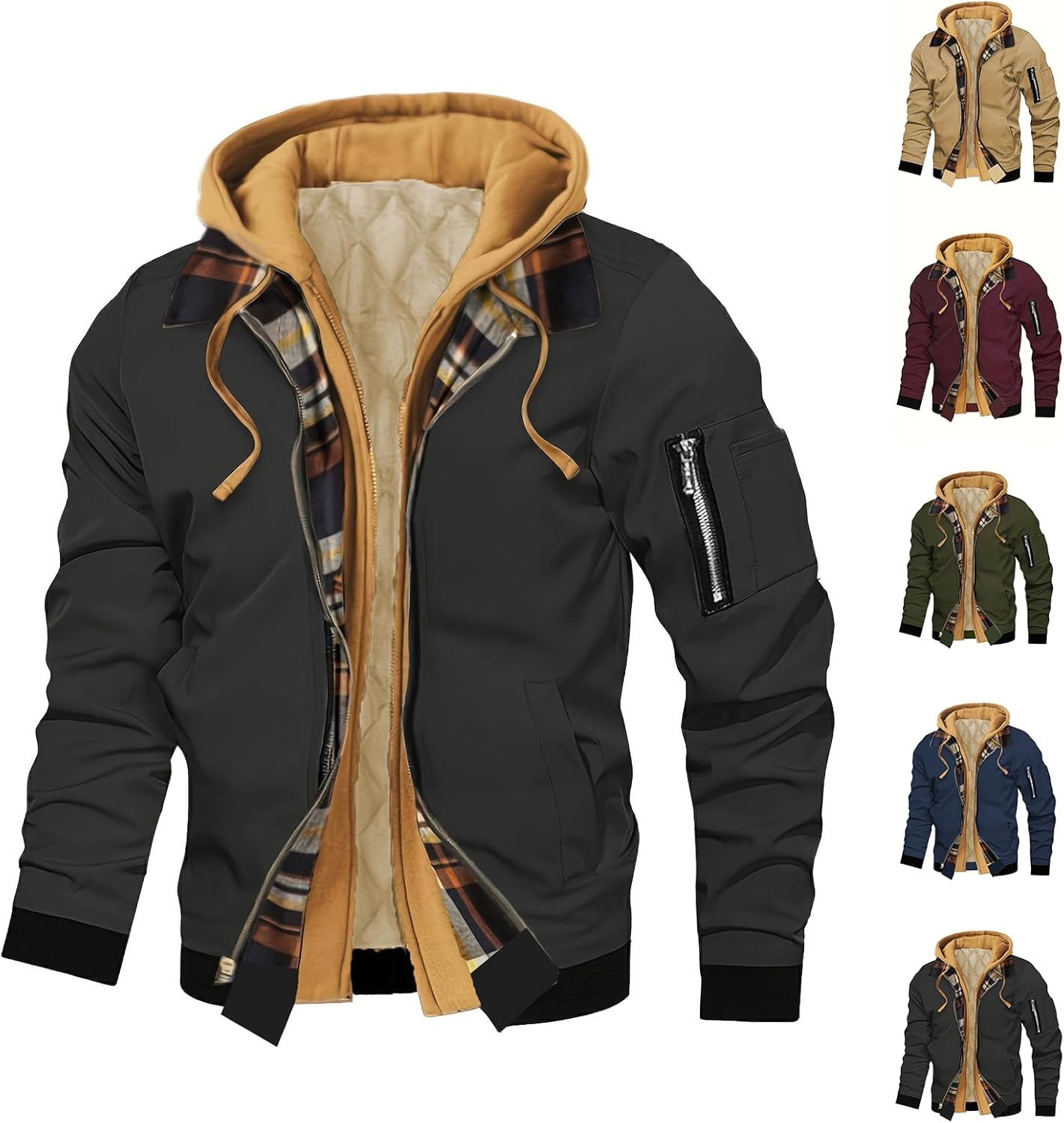 Winter Jackets for Men Thermal Hooded Zip Up Jacket Insulated Ski Snowboard Jacket Waterproof Parka Coat with Pockets
