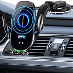 Wireless Car Charger, 15W Qi Fast Charging Car Phone Holder Mount, Auto Clamping Car Charger Phone Mount, Windshield Dashboard Air Vent Phone Holder, for iPhone 14/13/12/11/X, for Samsung Galaxy Note