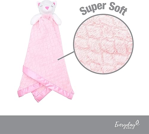 Miniatura 3 de EVERYDAY KIDS Manta grande de seguridad para niñas con diseño de gato dulce en manta de bebé de 30 pulgadas, adorable manta de bebé rosa; forro