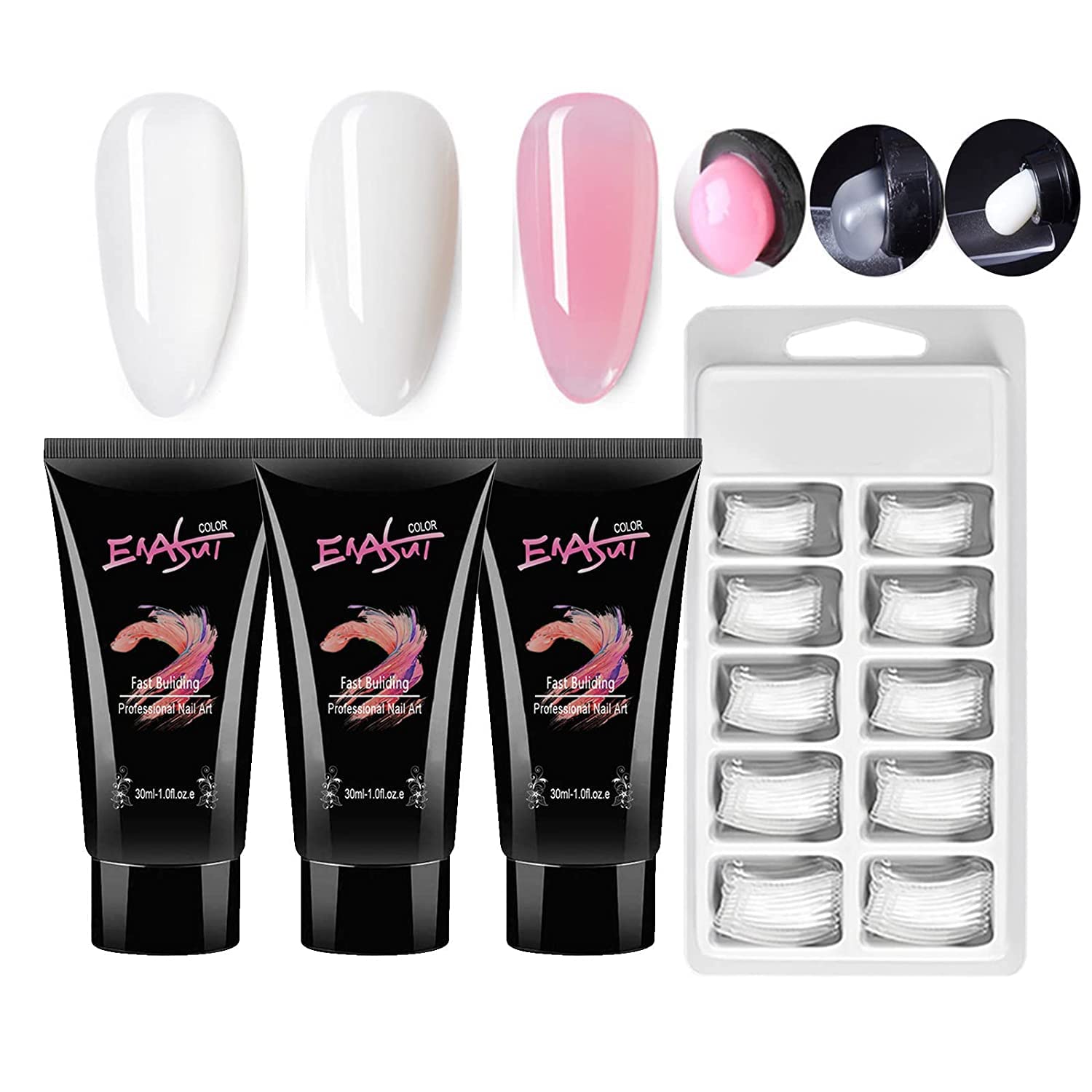 Nail Art Poly Building Quick Extension Gel Kit with Nail Lamp Poly UV Gel Nail Extension Gel Quick Building Nail Enhancement Trial Set