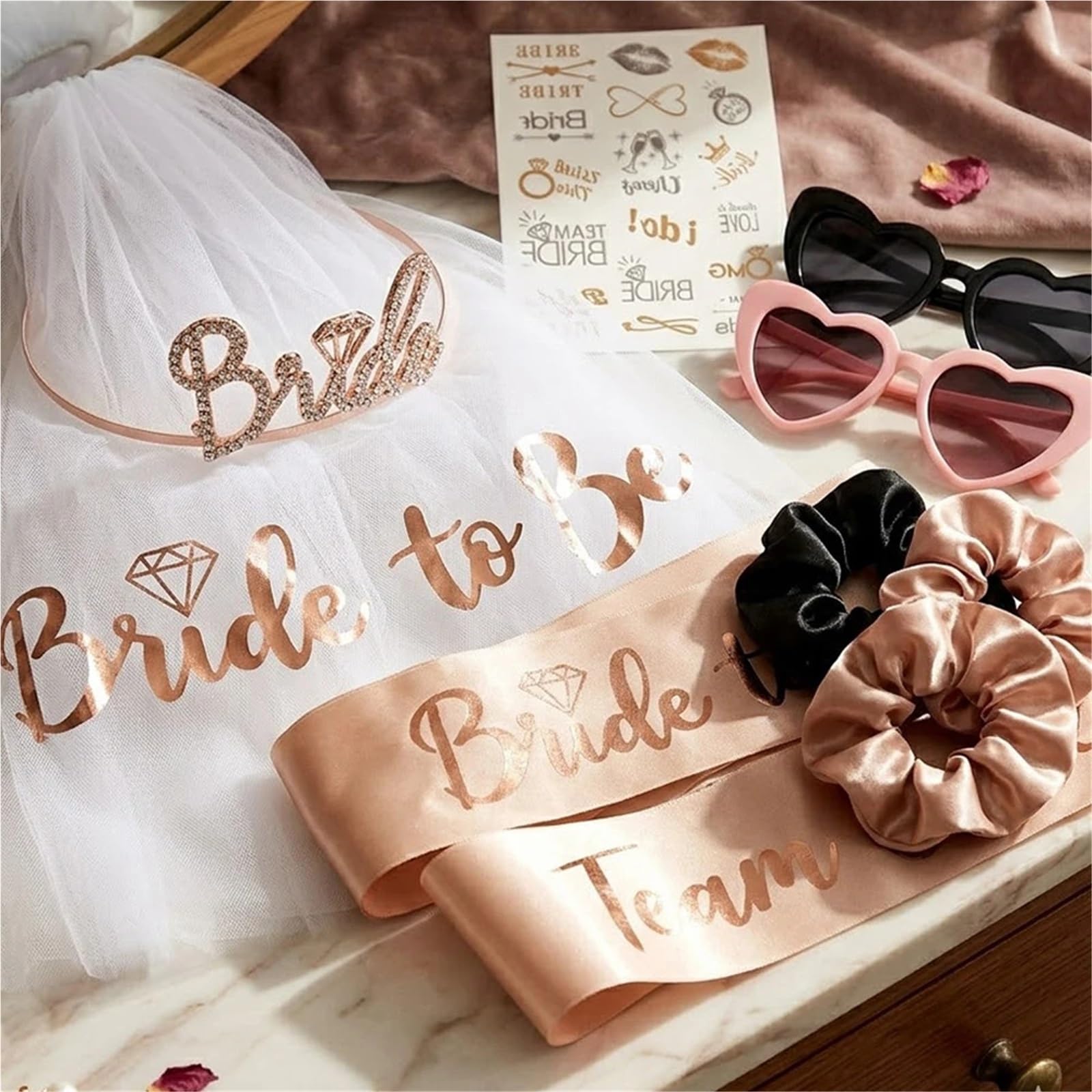 Evjf Veil Kit de décoration for enterrement vie jeune fille | Mariée à être voile ceinture diadème coeur lunettes de soleil équipe poule nuptiale douche fournitures
