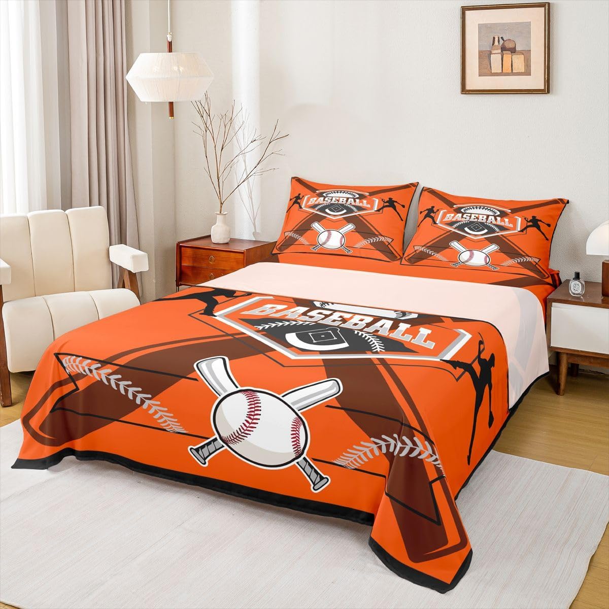 Erosebridal 野球シートセット フル、スポーツ野球ファン ベッドシーツセット キッズ 男の子 女の子 野球チームシーツ、ス