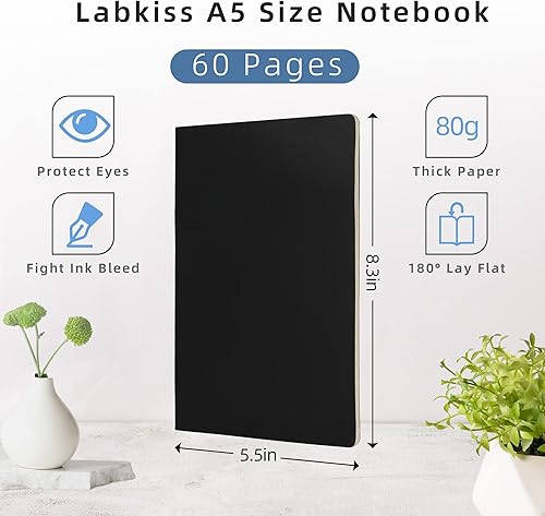 Miniatura 6 de Paquete de 24 cuadernos y diarios de rayas universitarias a granel, cubierta negra, papel grueso de línea, tamaño A5, 5.5 x 8.3 pulgadas, 60