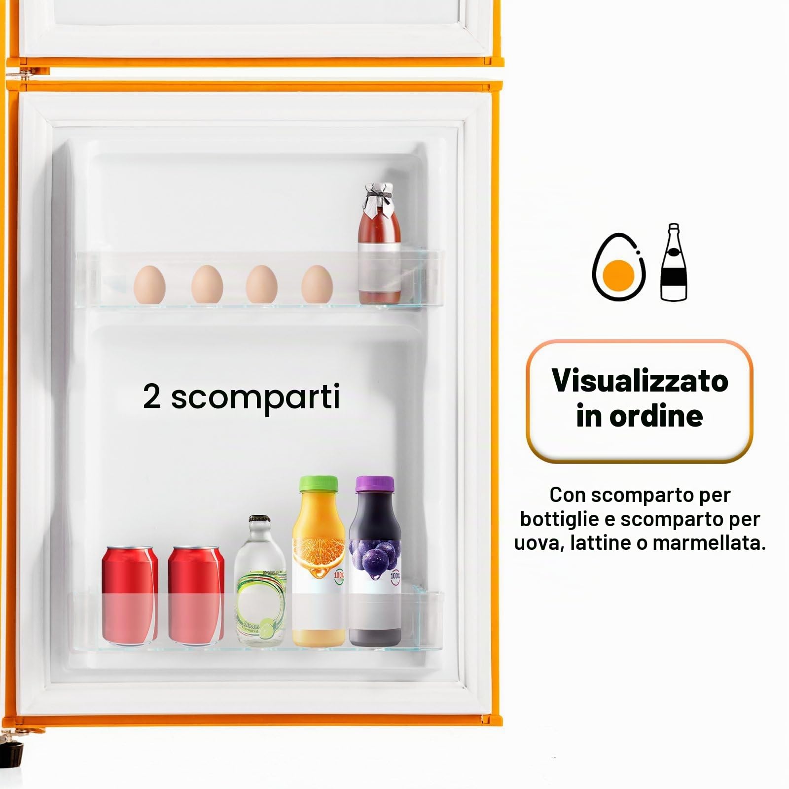 Sweiko Frigorifero d'epoca. Combinato congelatore con illuminazione a LED,doppia porta, volume totale 60 litri, volume congelatore 22 litri[classe di efficienza energetica F] (Antique Yellow)