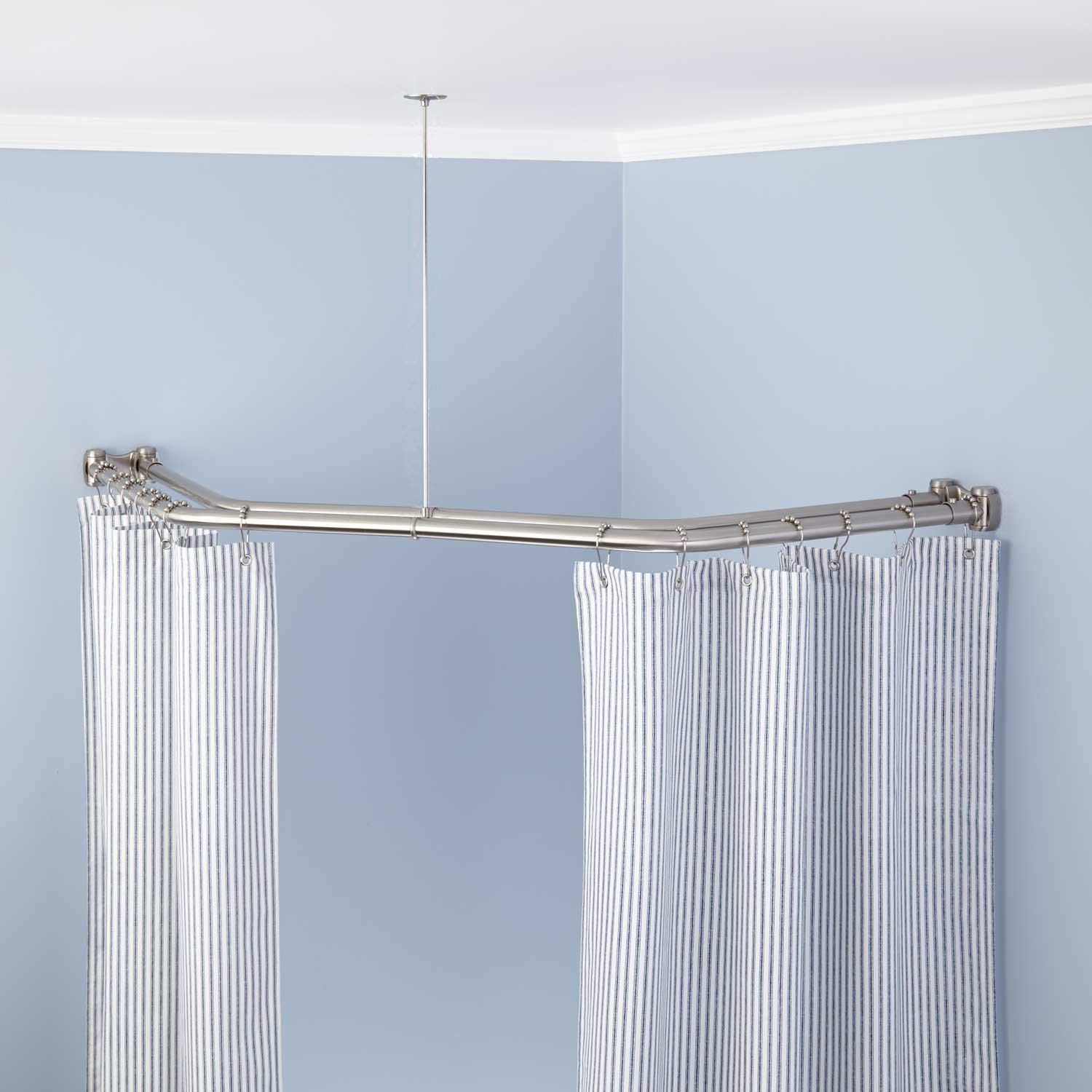 Naiture Dual Diamond Rods Double Neo Angle Shower Curtain Rod, Stainless Steel 18-1/2" X 26" X 18-1/2", Brushed Nickel Finish