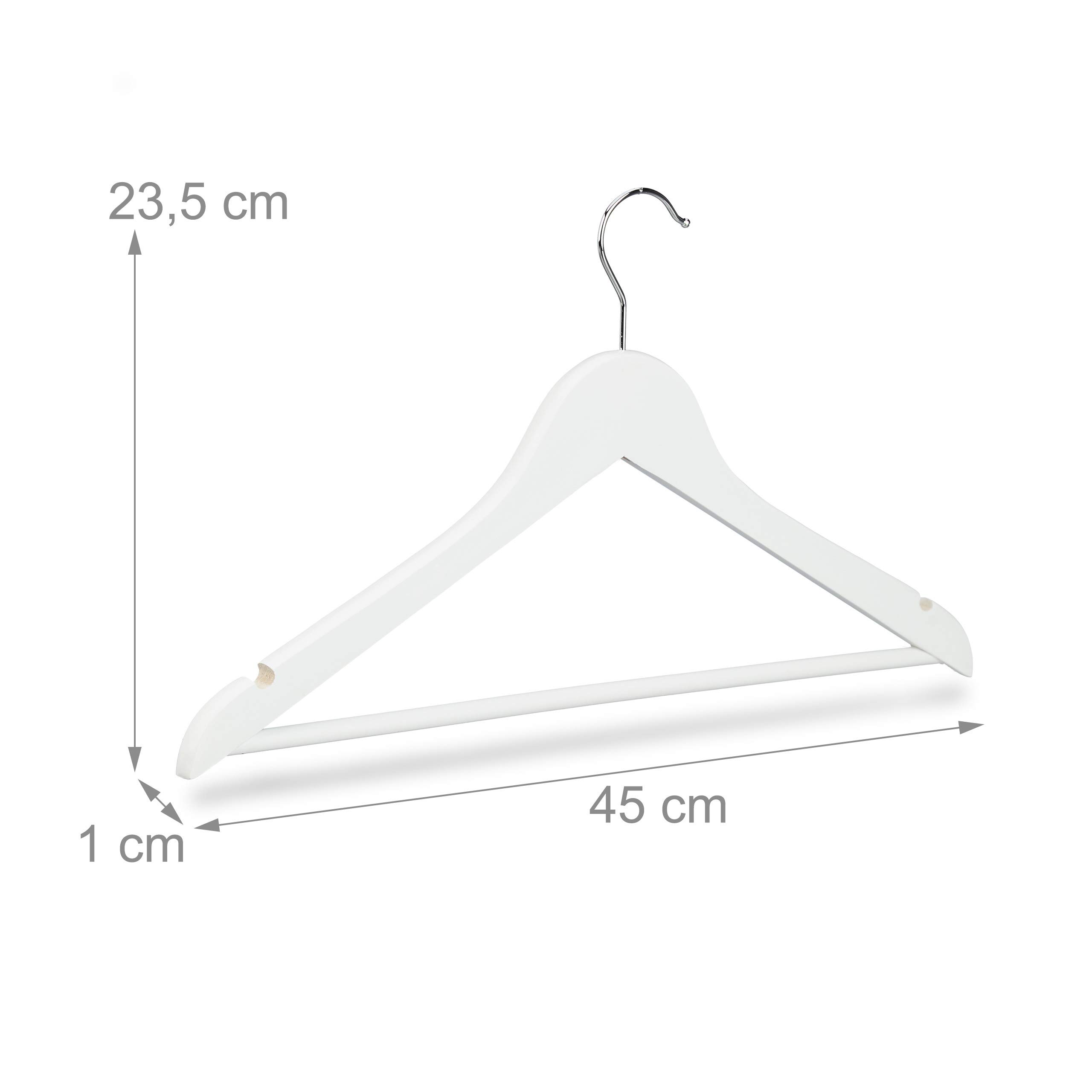 relaxdays 50 Perchas Ropa para Pantalones Trajes Camisas, Madera, Blanco, 23,5 x 45 x 1 cm