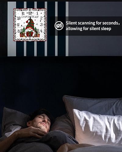Miniatura 6 de Reloj de pared cuadrado silencioso sin tictac, caja de regalo de gnomos de Navidad, árbol de Navidad, copo de nieve, relojes de pared con pilas,