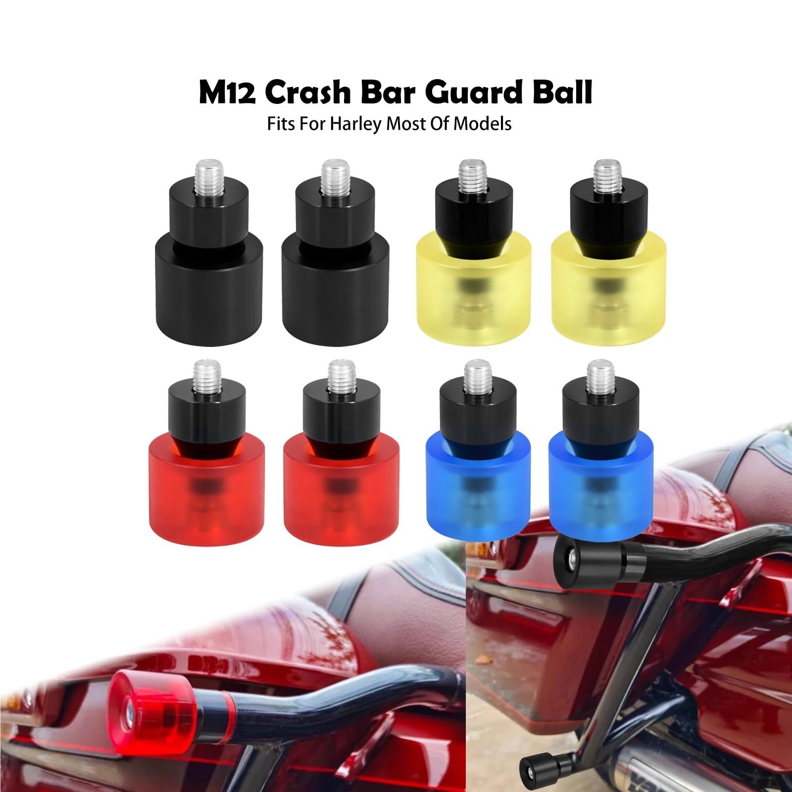 pałąk antyupadkowy 1 para Crash Bar Protector Ball Motocykl Saddlebag M12 pasuje do Harley Touring Softail Sportster XL Dyna(Yellow Guard Ball)