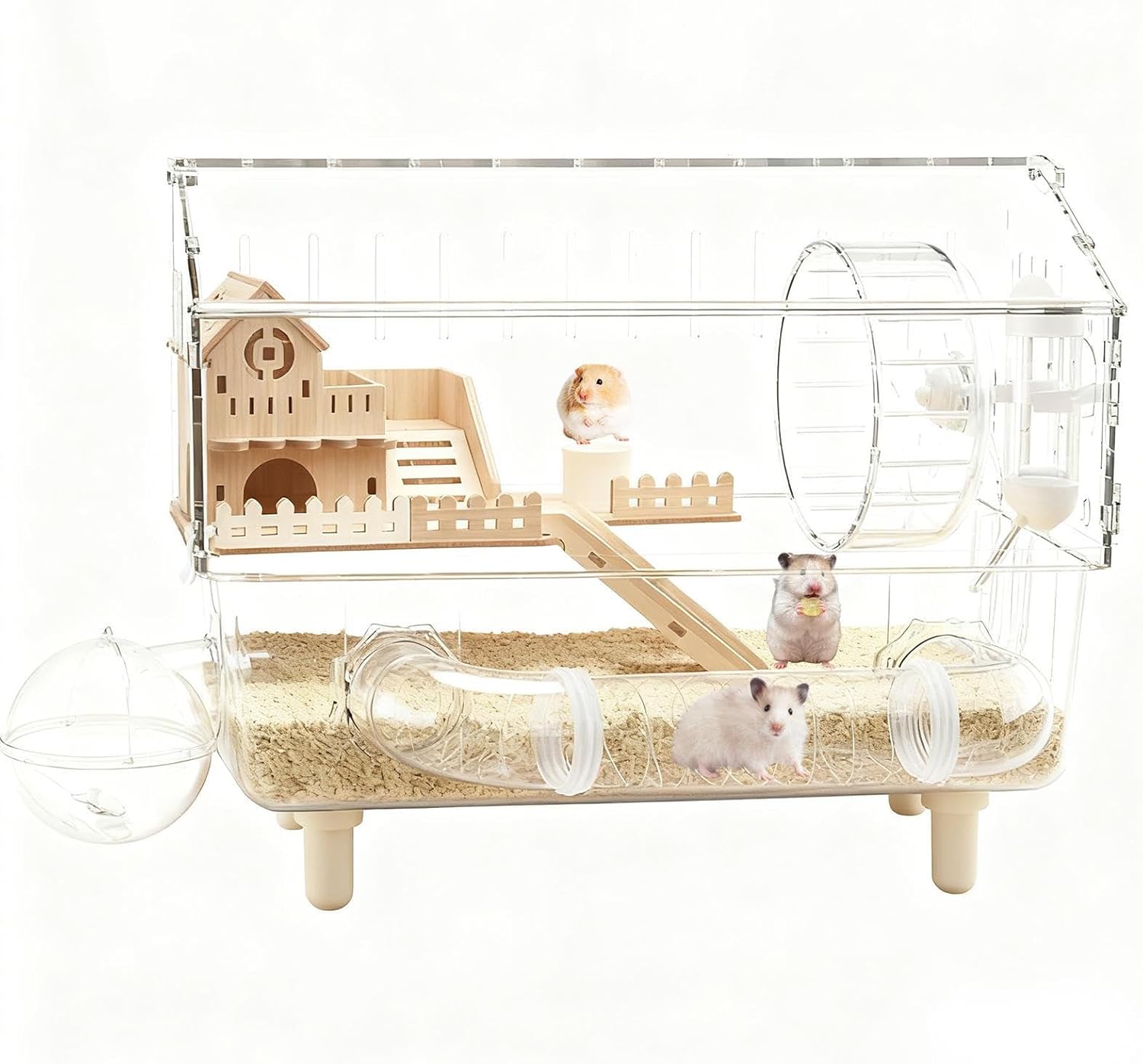 Yplkm Großer Hamsterkäfig, zweistöckiger transparenter Chinchilla-Lebensraum, 45 x 28 x 34 cm, Acryl-Kleintierkäfig, für Igel, Rennmäuse, Chinchillas und andere Kleintiere zur Zucht und Haltung