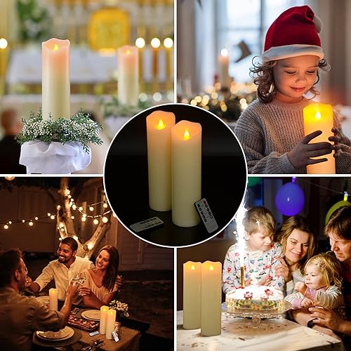 Miniatura 7 de PChero Velas parpadeantes sin llama de 10 x 3 pulgadas con control remoto y temporizadores, velas LED de cera real que funcionan con pilas, juego de