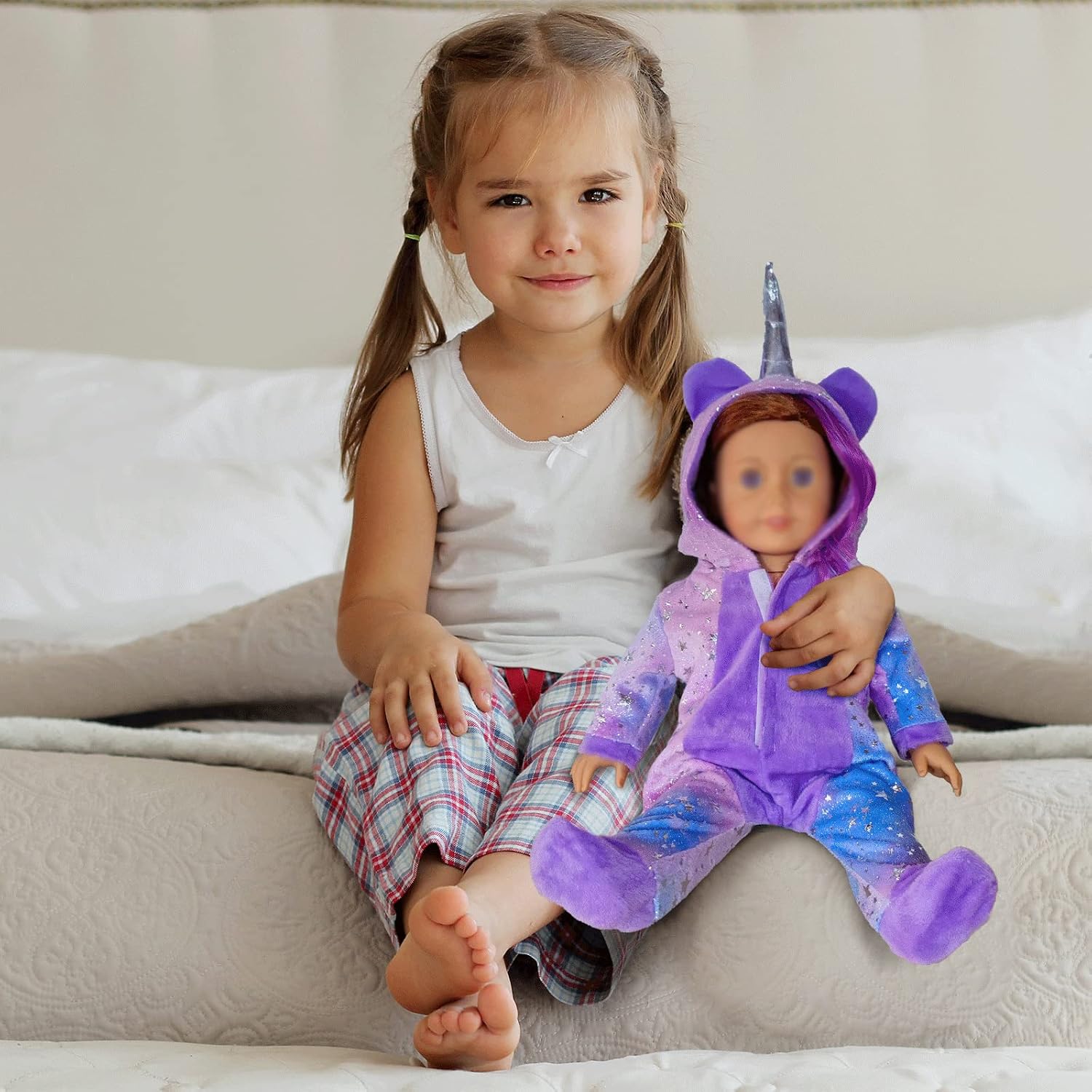 WONDOLL 2-Sets 18-inch Doll-Clothes Set - Unicorn Clothes with Hair Clip and Headband - Compatible with All 18 inch Dolls Accessories for Kids-Purple