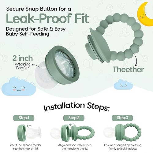 Miniatura 4 de O'doe Chupete de comida para bebés con 1 alimentador y 3 pezones, sin BPA, silicona de grado alimenticio, juguete de dentición y mordedor de destete