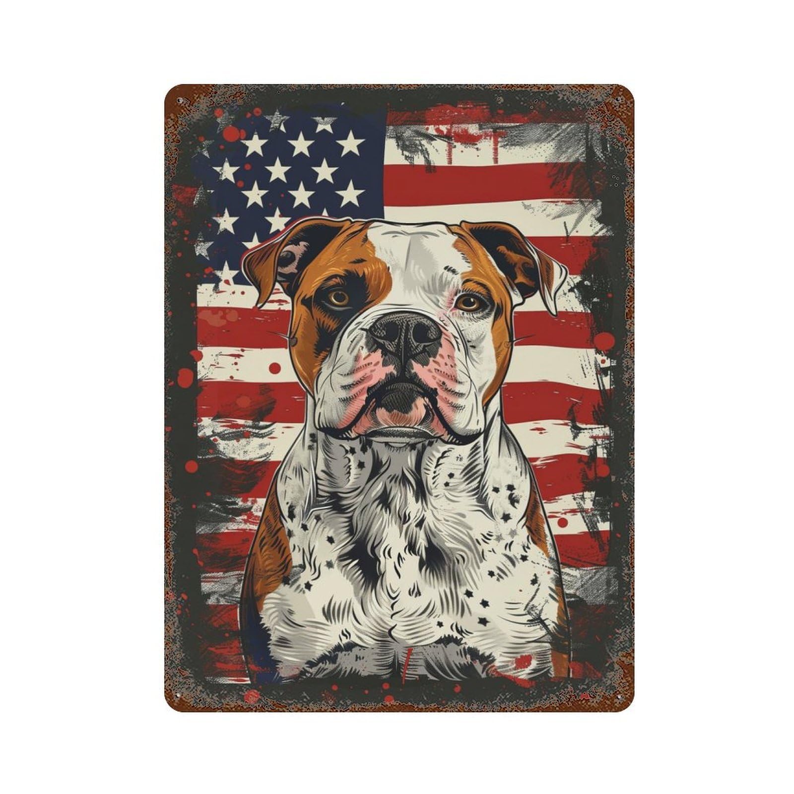 American Bulldog America Decorative Tin Sign 15.7"x11.8", Industrial Home Decor for Garage, Pub Or Kitchen