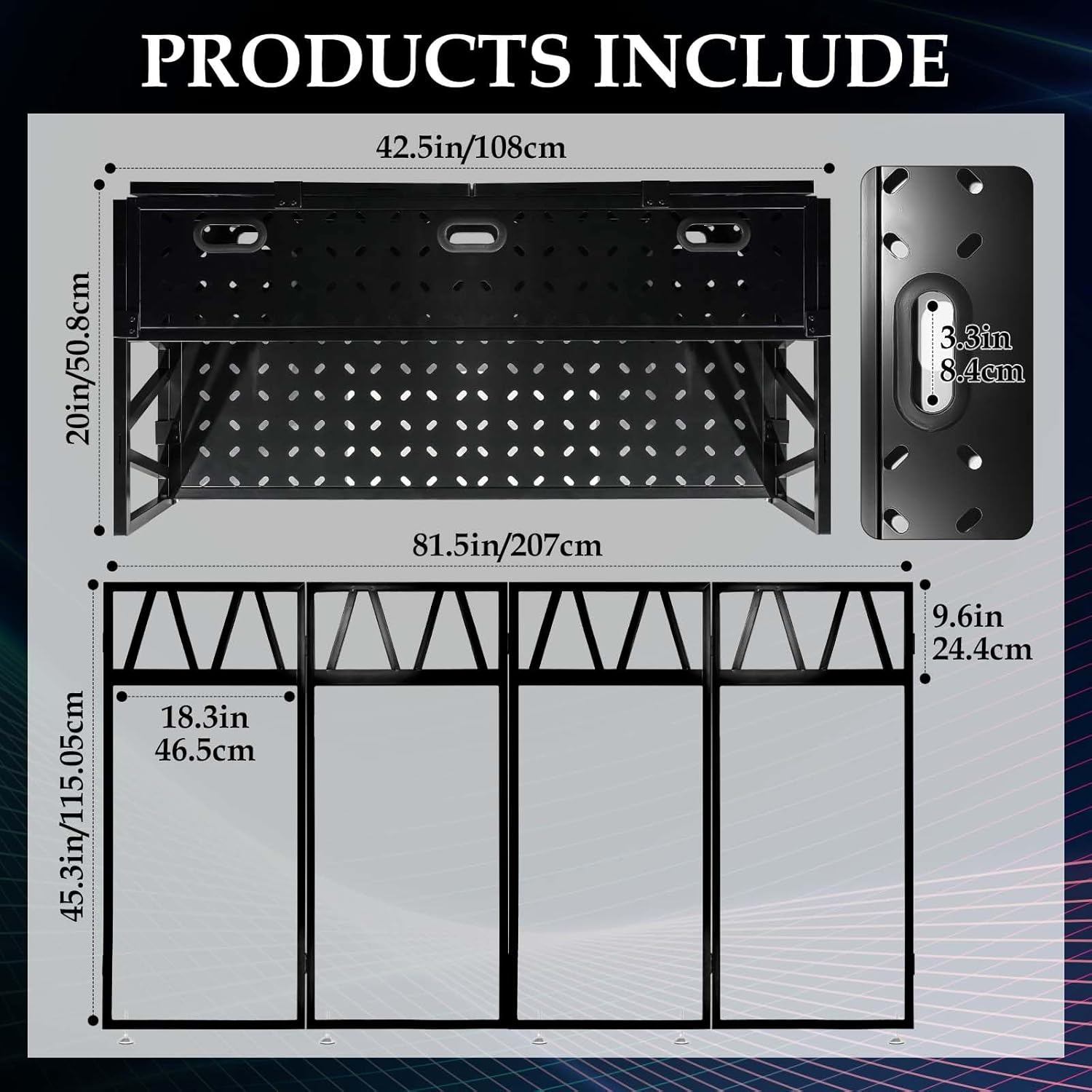 Portable DJ Booth Facade Stand, Foldable DJ Table 40" x 20" x 45" Tabletop, DJ Facade Station for DJ Controller, Mixer & LaptopEvents&Parties – Includes Carry Bag&Two Metal Corner Tables.