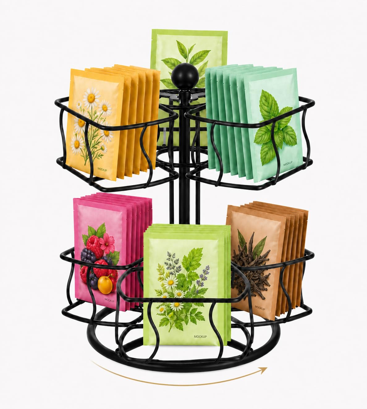 Organisateur Rotatif pour sachets de thé à 2 Niveaux, boîte à thé en métal avec 8 Compartiments, étagère de Rangement Polyvalente pour Le Bureau et Le Salon
