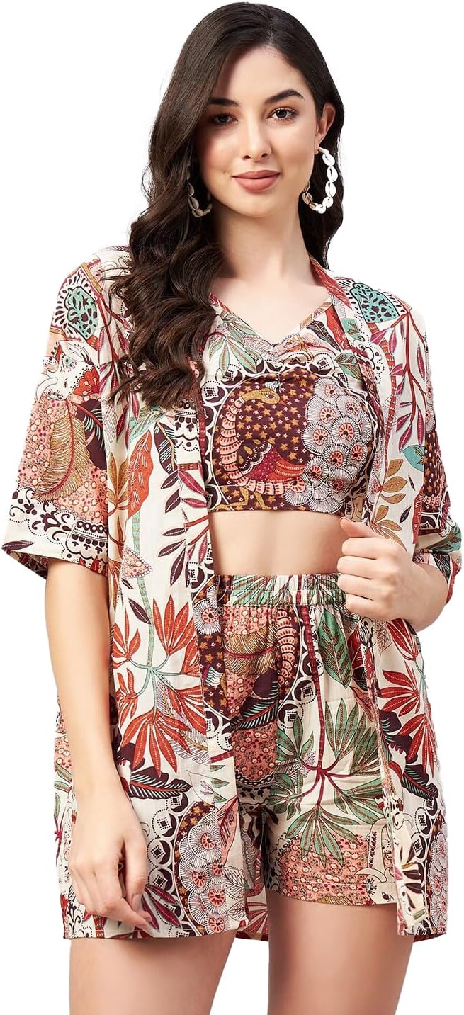 Woman Stylish Co-ord Set || Trendy Korean Summer Travel Outfit || Girls Pajama Set For Beach & Holiday Look