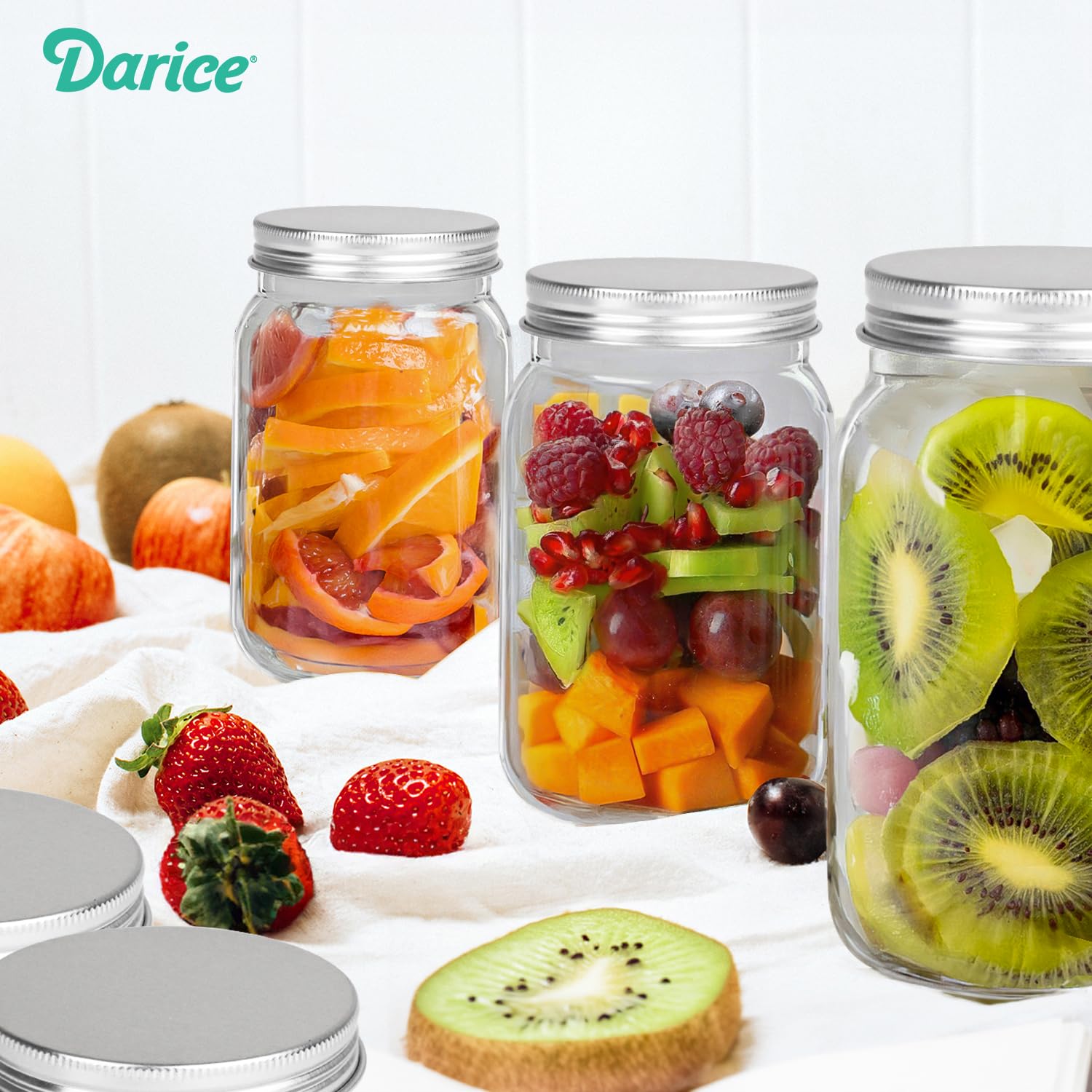 Gemice 6 Barattoli In Vetro 473ml Con Maniche In Silicone - Ermetici, Senza BPA, Per Avena Notturna, Freezer E Lavastoviglie