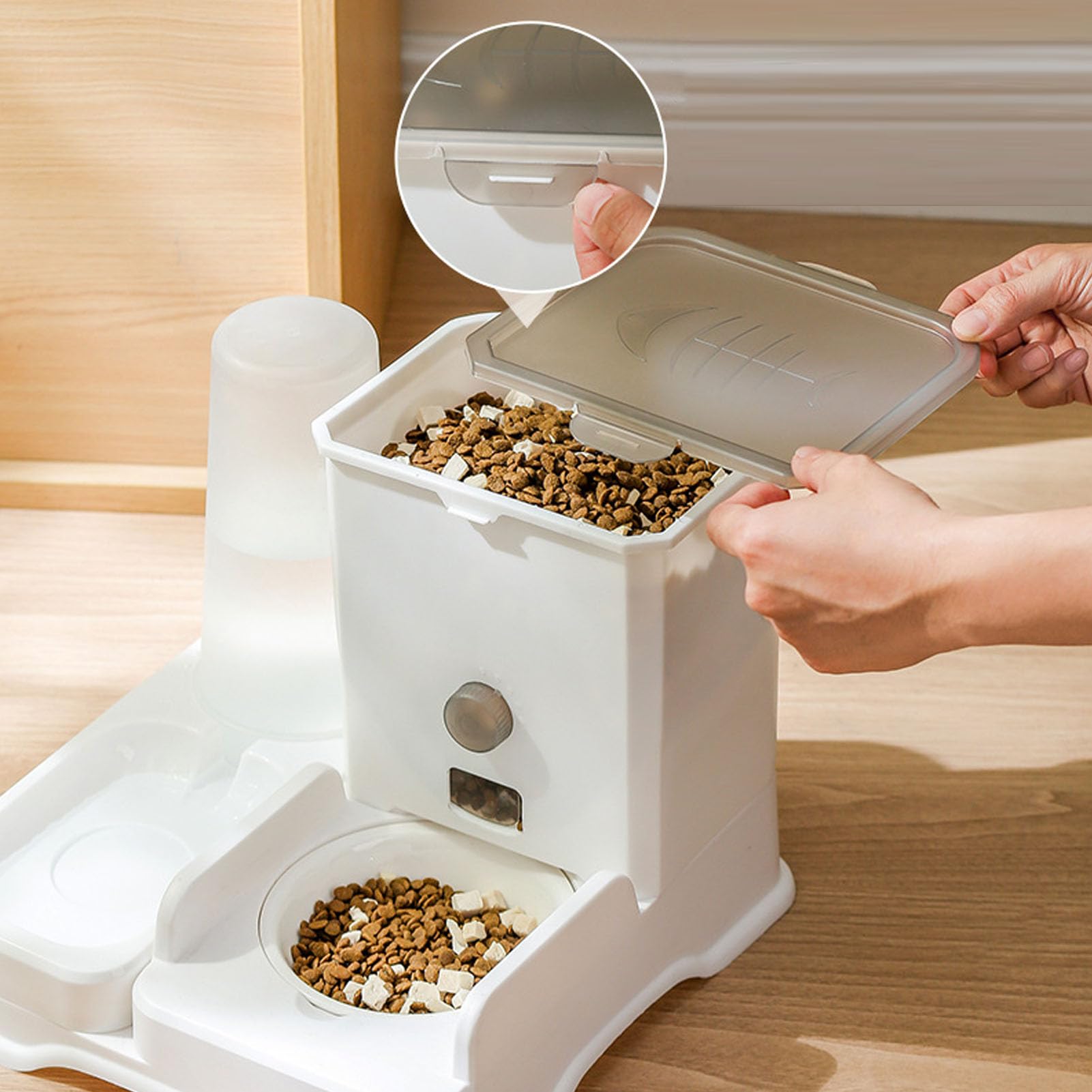 Set di distributore automatico di cibo e acqua per gatti, 2 in 1, distributore di cibo per gatti di grande capacità con ciotola, distributore di cibo per animali domestici, fontana per cani e