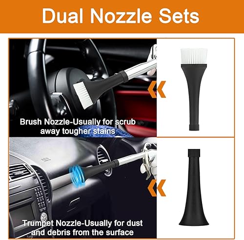 Miniatura 2 de Pistola de aire de limpieza de coche de alta presión con 2 boquillas de juego, pistola de lavado para interior del automóvil, kit de limpieza para
