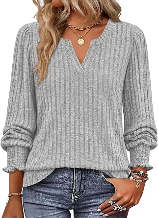 Lylinan Womens Sweaters V Neck Long Sleeve Pullover Tops Fall Fashion Casual Clothes S-XXL